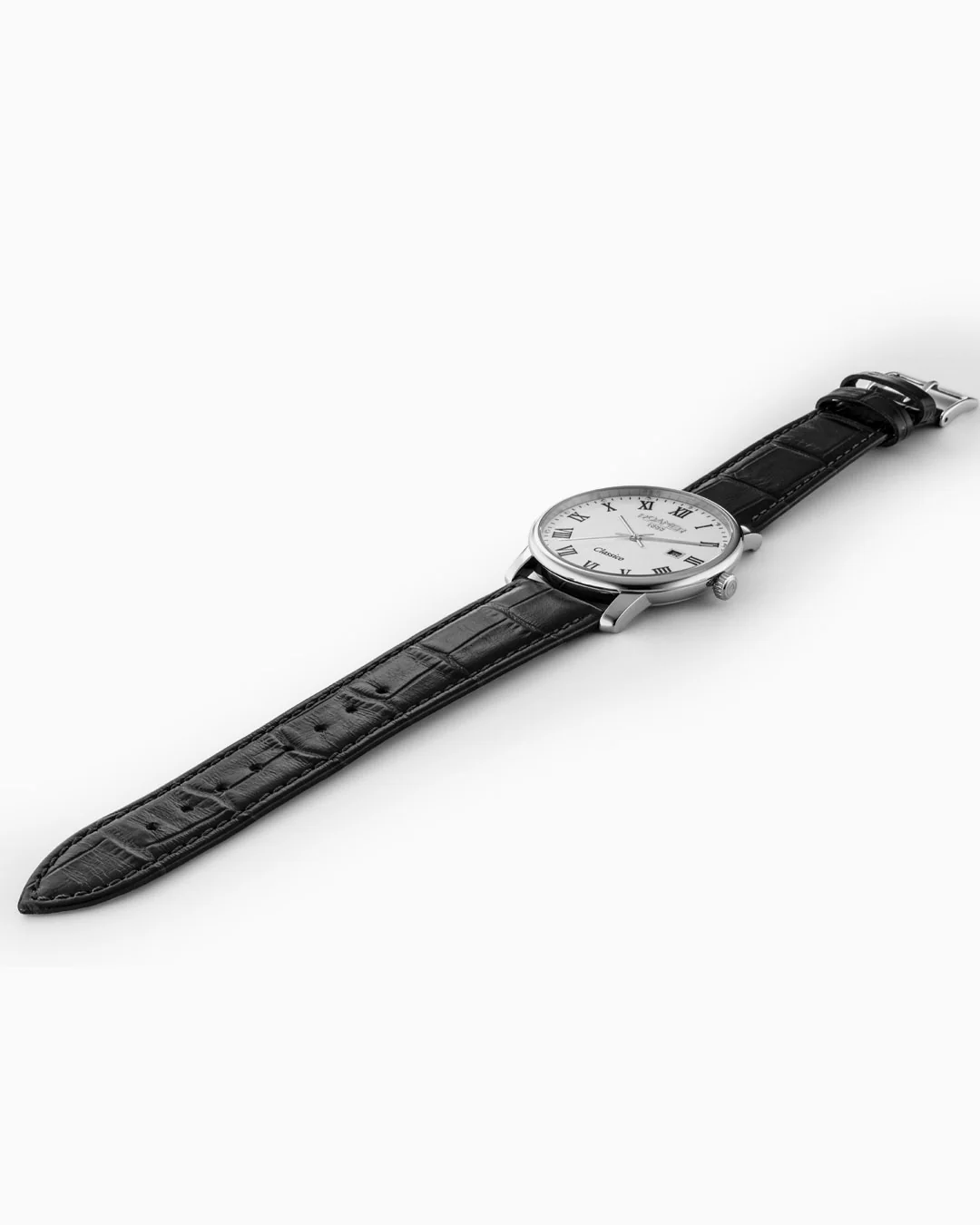 Classico Gents 40 mm Quartz Three-Hand Date White Dial Black Leather Strap Sapphire glass Stainless Steel swiss watch - Image 3