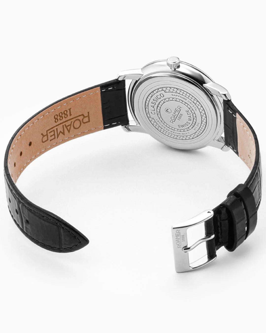 Classico Gents 40 mm Quartz Three-Hand Date White Dial Black Leather Strap Sapphire glass Stainless Steel swiss watch - Image 4