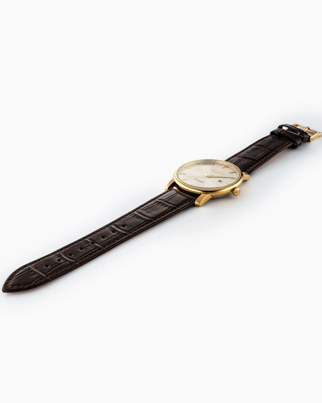 Classico Gents 40 mm Quartz Three-Hand Date Grey Sunray Dial Brown Leather Strap Gold Tone Case Sapphire glass Stainless Steel swiss watch - Image 3
