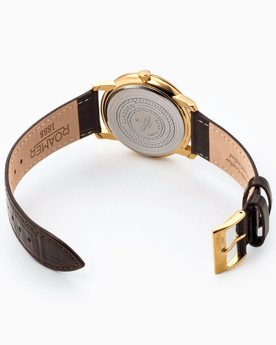 Classico Gents 40 mm Quartz Three-Hand Date Grey Sunray Dial Brown Leather Strap Gold Tone Case Sapphire glass Stainless Steel swiss watch - Image 4