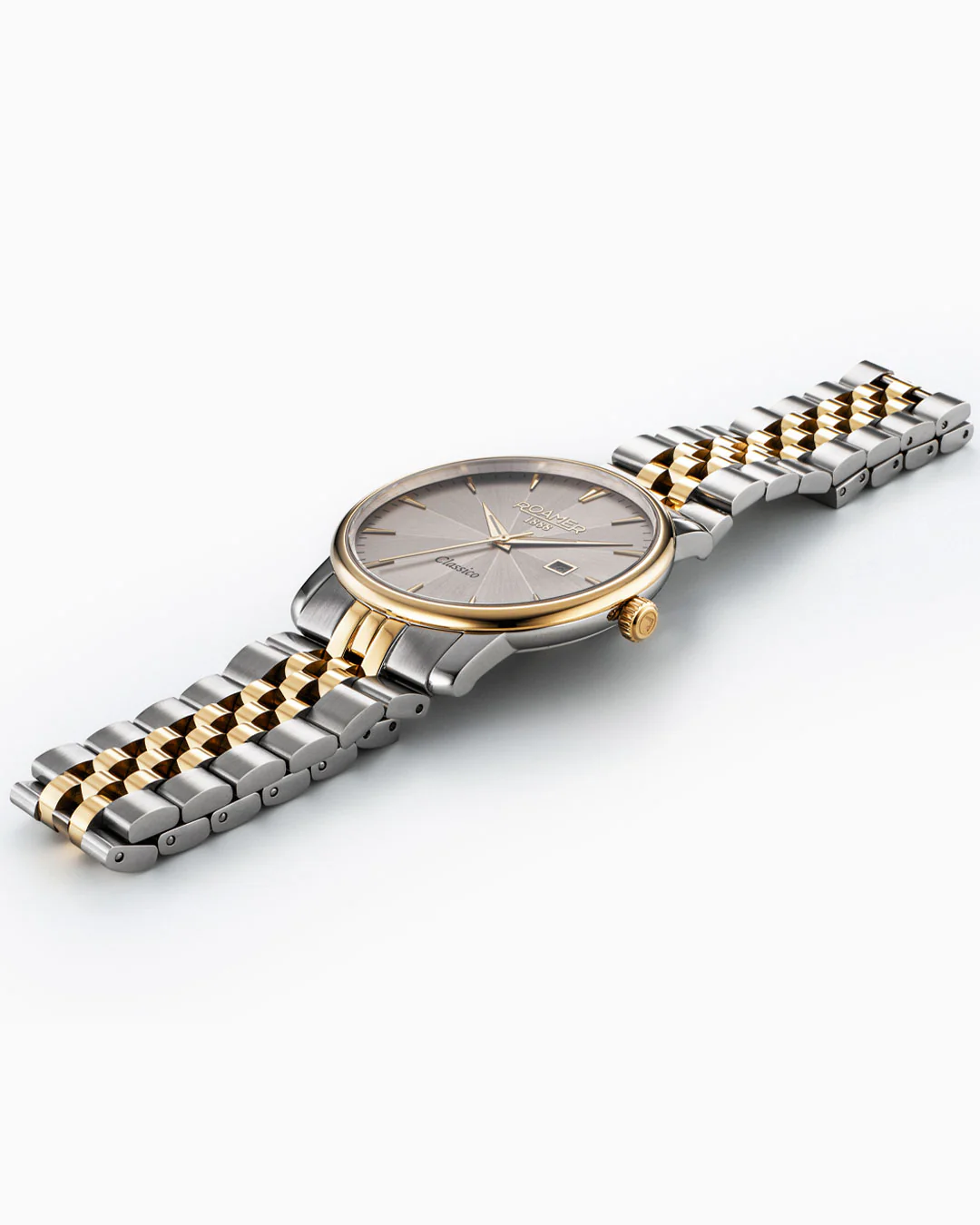 Classico Gents 40 mm Quartz Three-Hand Date Light Grey Sunray Dial Two-Tone Bracelet Sapphire glass Stainless Steel swiss watch - Image 3