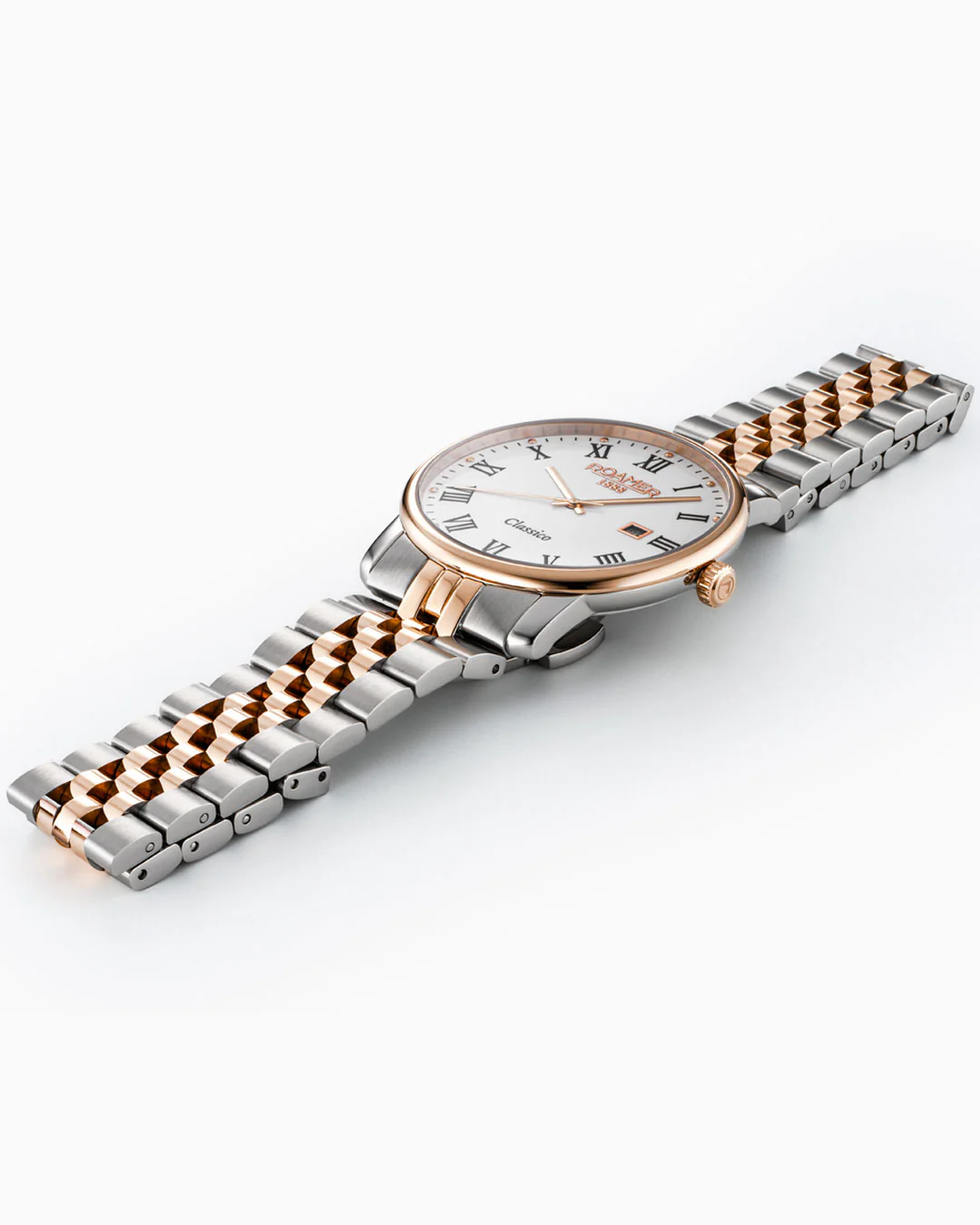 Classico Gents 40 mm Quartz Three-Hand White Dial Date White Dial RoseGold-Silver Tone Bracelet Sapphire glass Stainless Steel swiss watch - Image 3