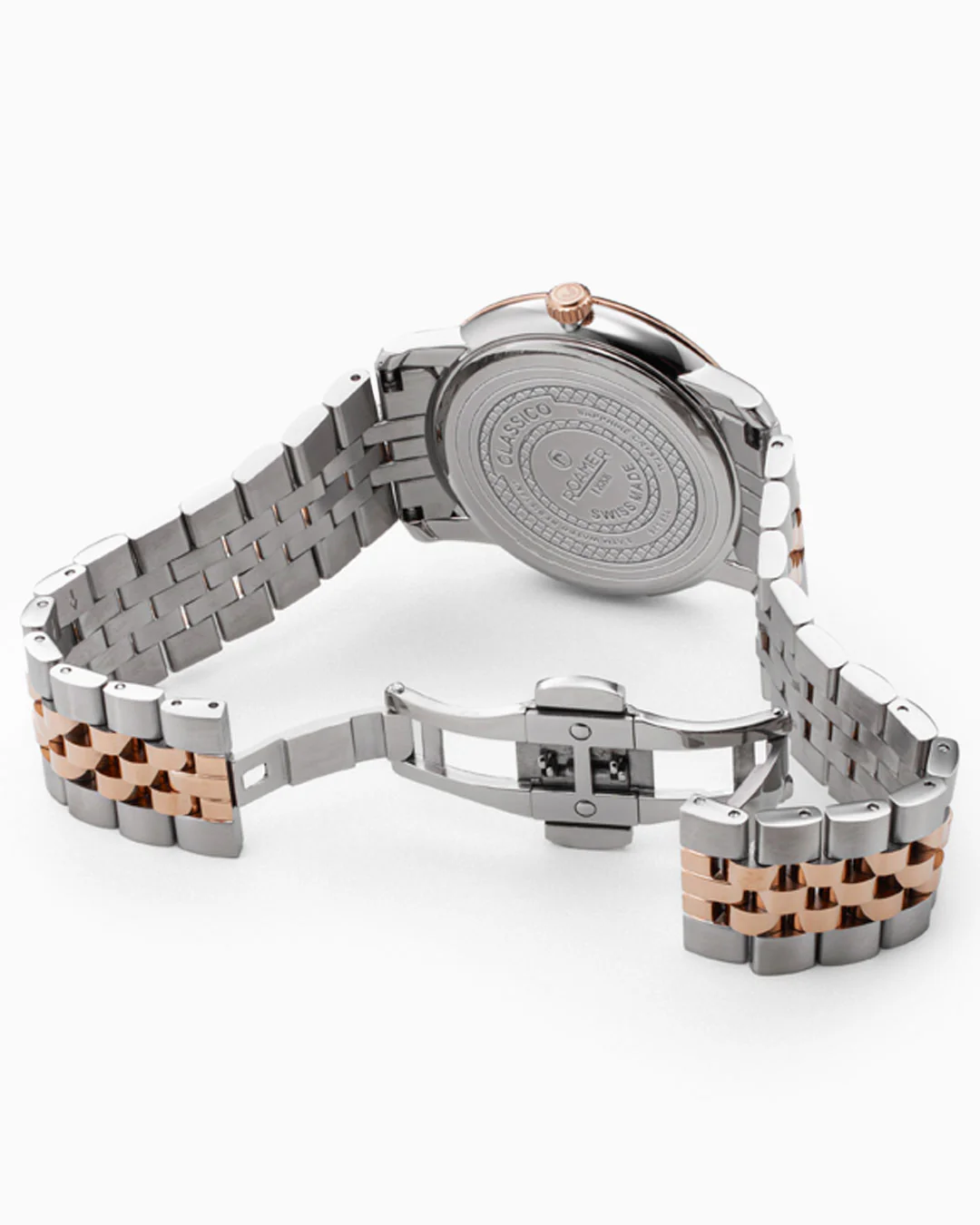 Classico Gents 40 mm Quartz Three-Hand White Dial Date White Dial RoseGold-Silver Tone Bracelet Sapphire glass Stainless Steel swiss watch - Image 4