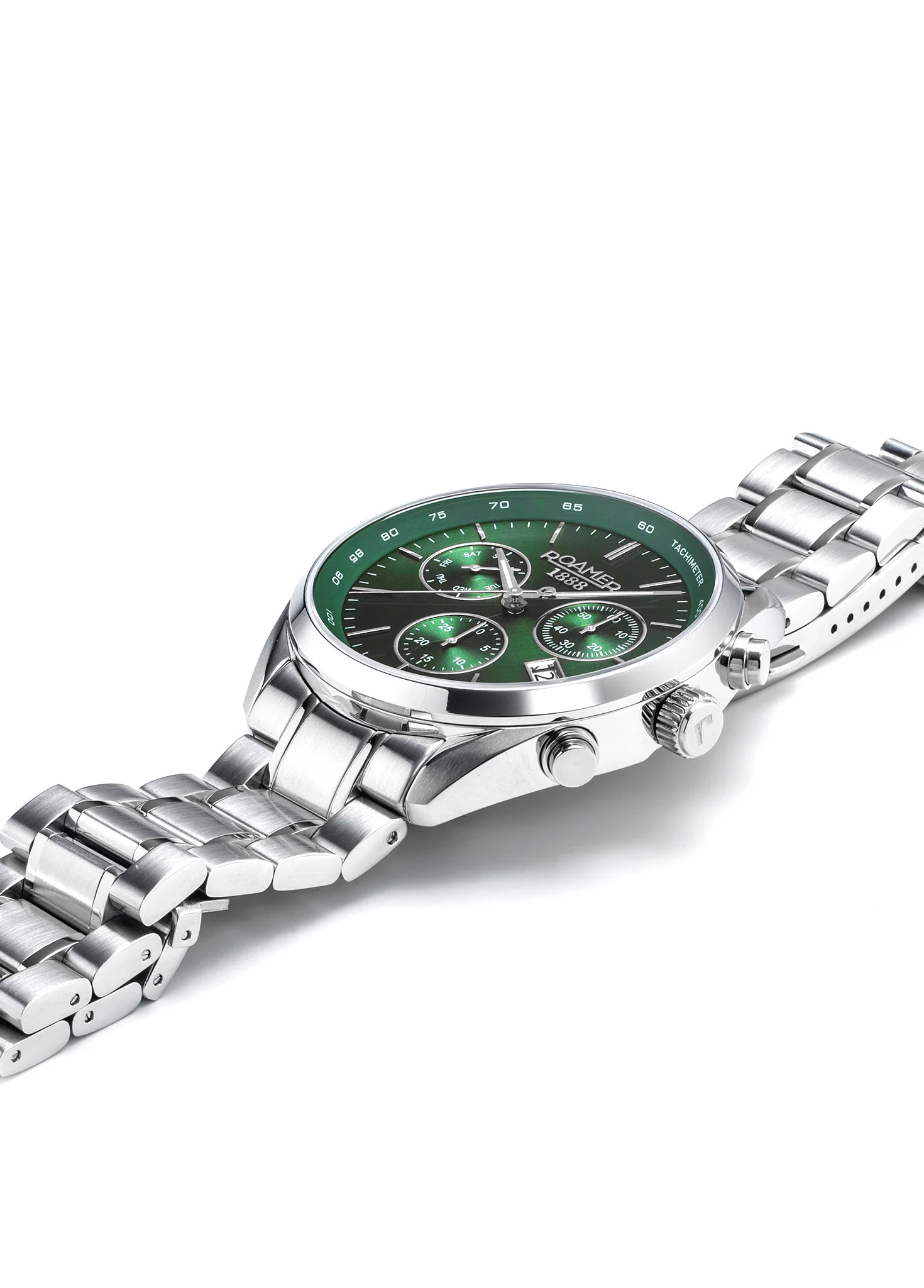 Pro Chrono 42mm Quartz Chronograph Date Green Sunray Dial Silver Bracelet Sapphire glass Stainless Steel swiss watch - Image 3