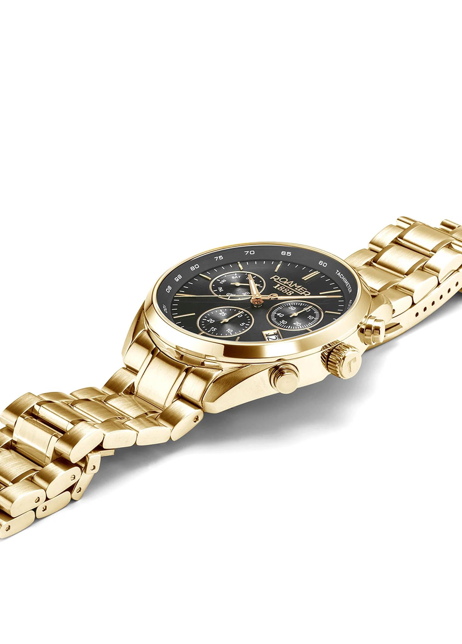 Pro Chrono 42mm Quartz Chronograph Date Black Sunray Dial Gold Bracelet Sapphire glass Stainless Steel swiss watch - Image 3