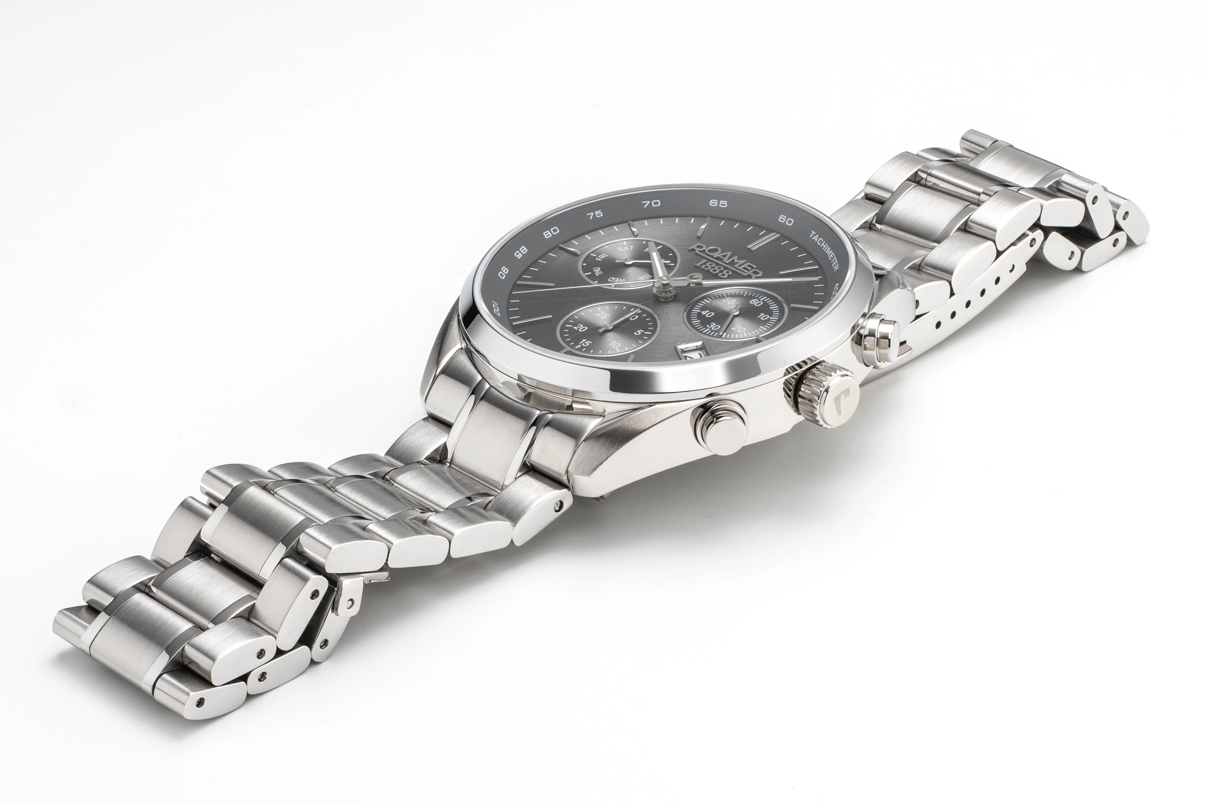 Pro Chrono 42mm Quartz Chronograph Date Black Sunray Dial Silver Bracelet Sapphire glass Stainless Steel swiss watch - Image 4