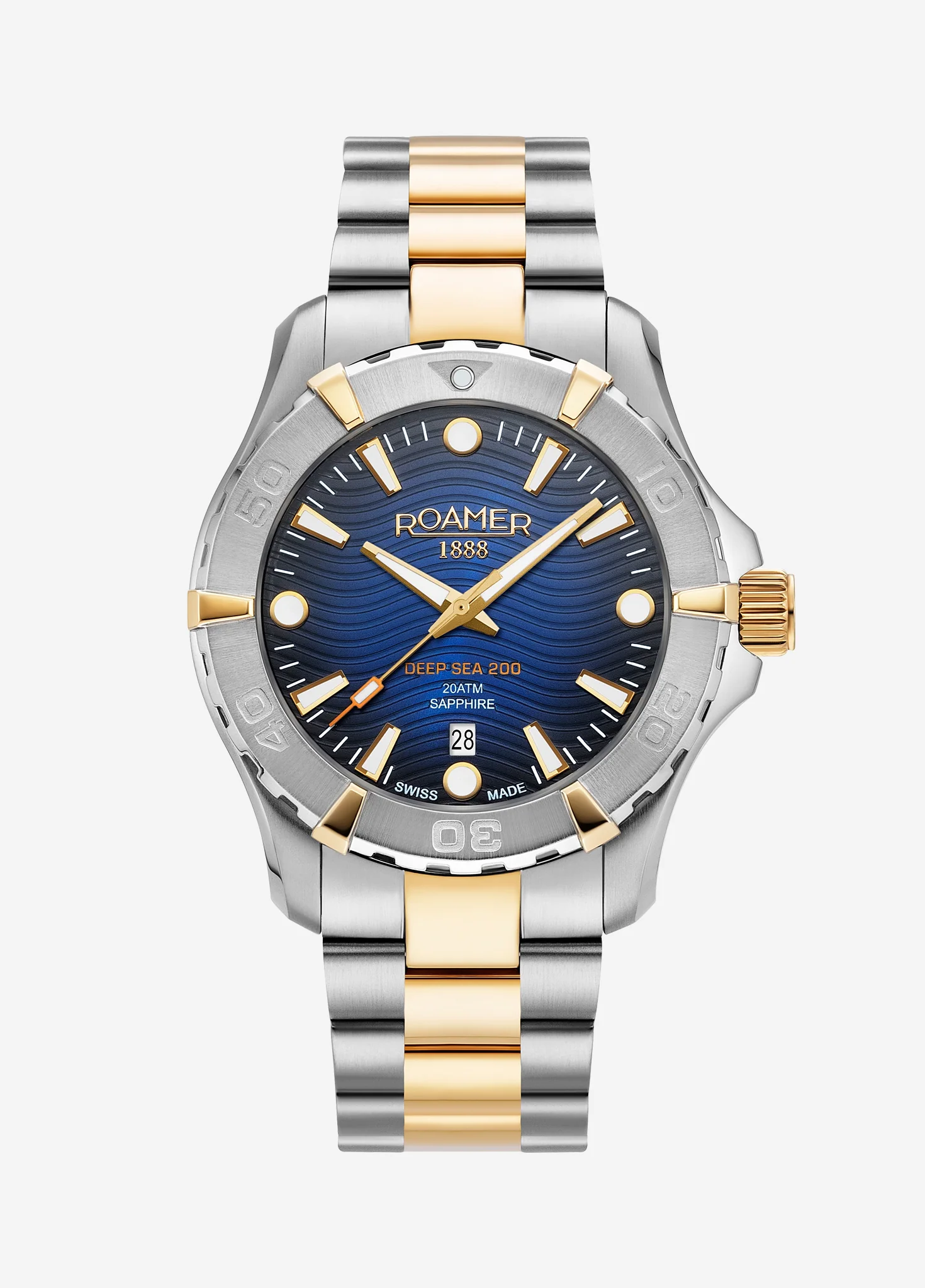 Deep Sea 200 43mm Quartz Three-Hand Date Blue Dial Two-Tone Bracelet Sapphire glass Stainless Steel swiss watch