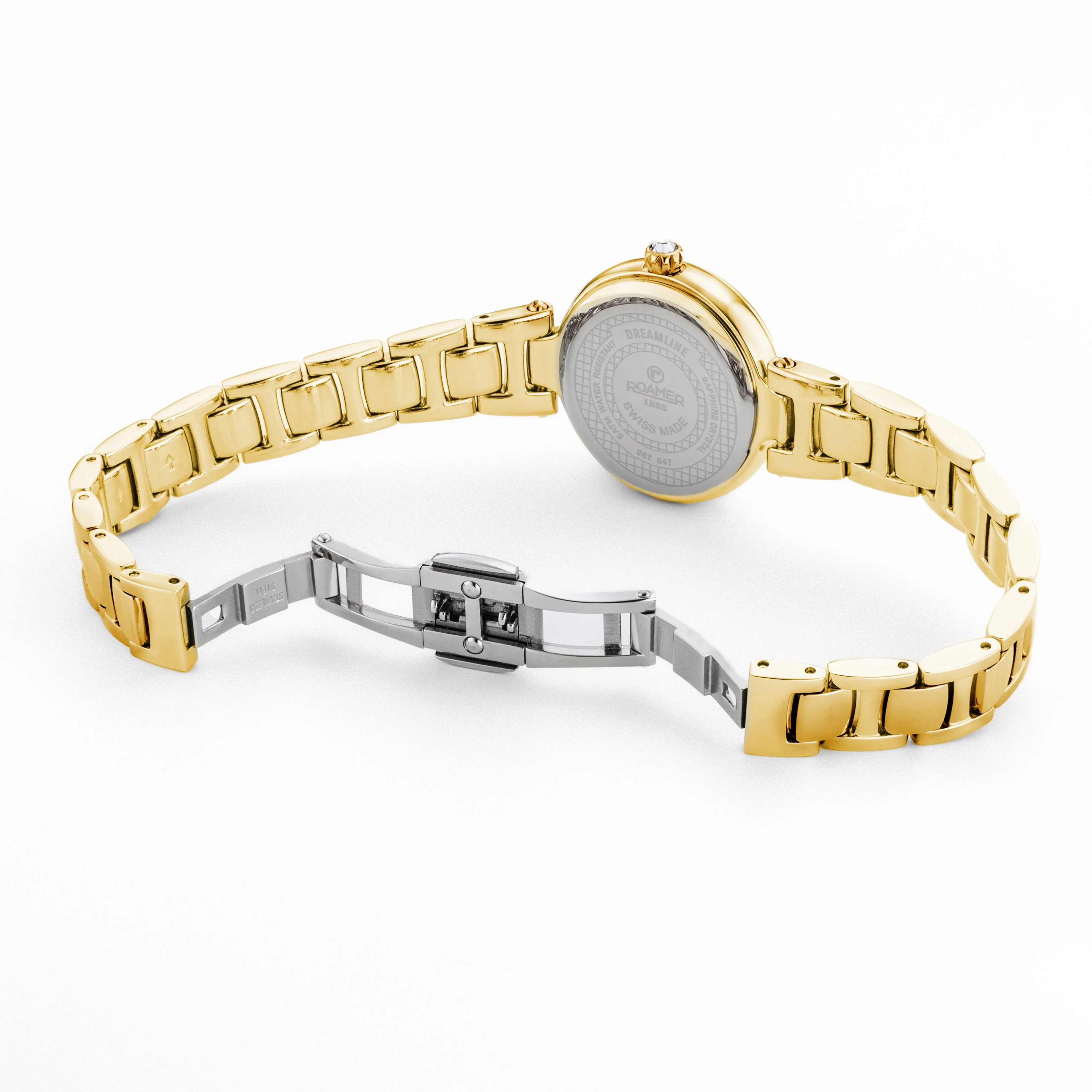 Dreamline Diamonds 28mm Quartz Three-Hand Champagne Dial Gold Bracelet Sapphire glass Stainless Steel swiss watch - Image 4