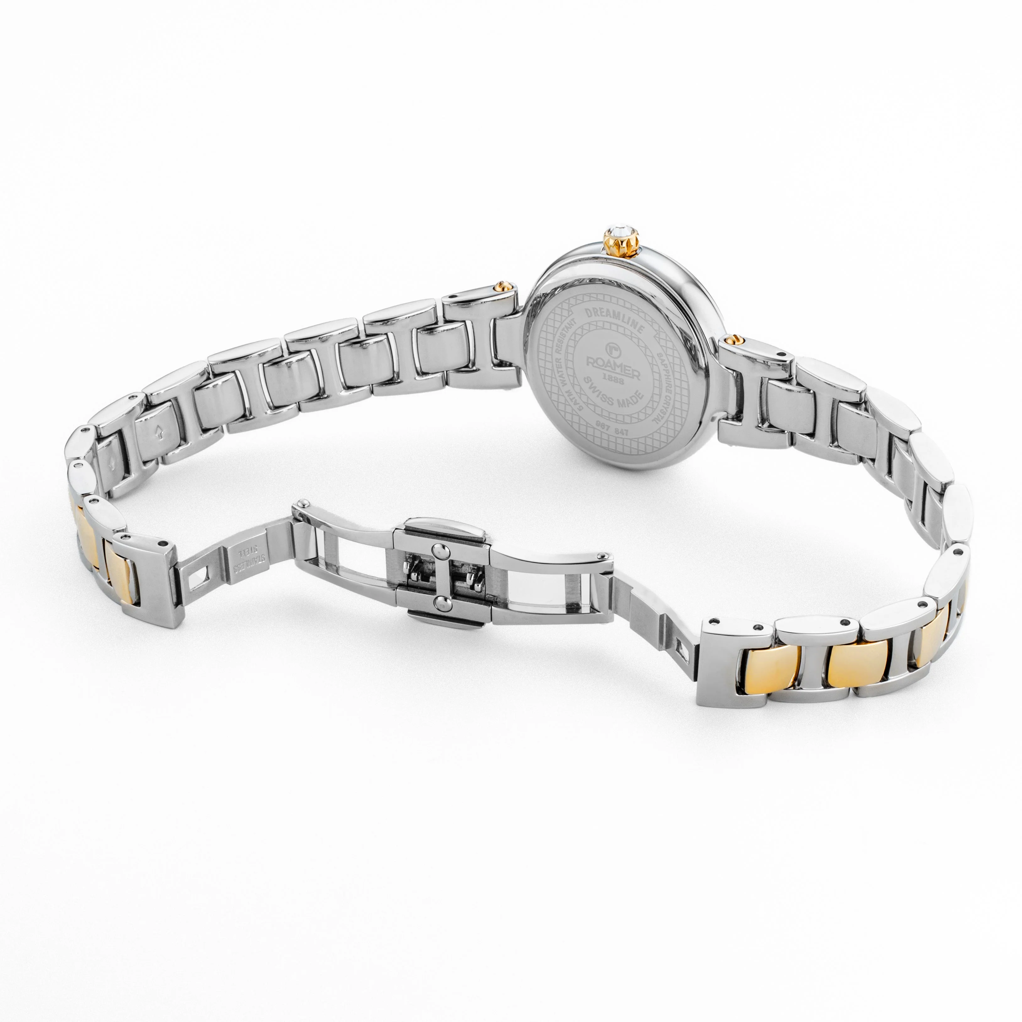 Dreamline Diamonds 28 mm Quartz Three-Hand White Mop Dial Gold-Silver Tone  Bracelet Sapphire glass Stainless Steel swiss watch - Image 4