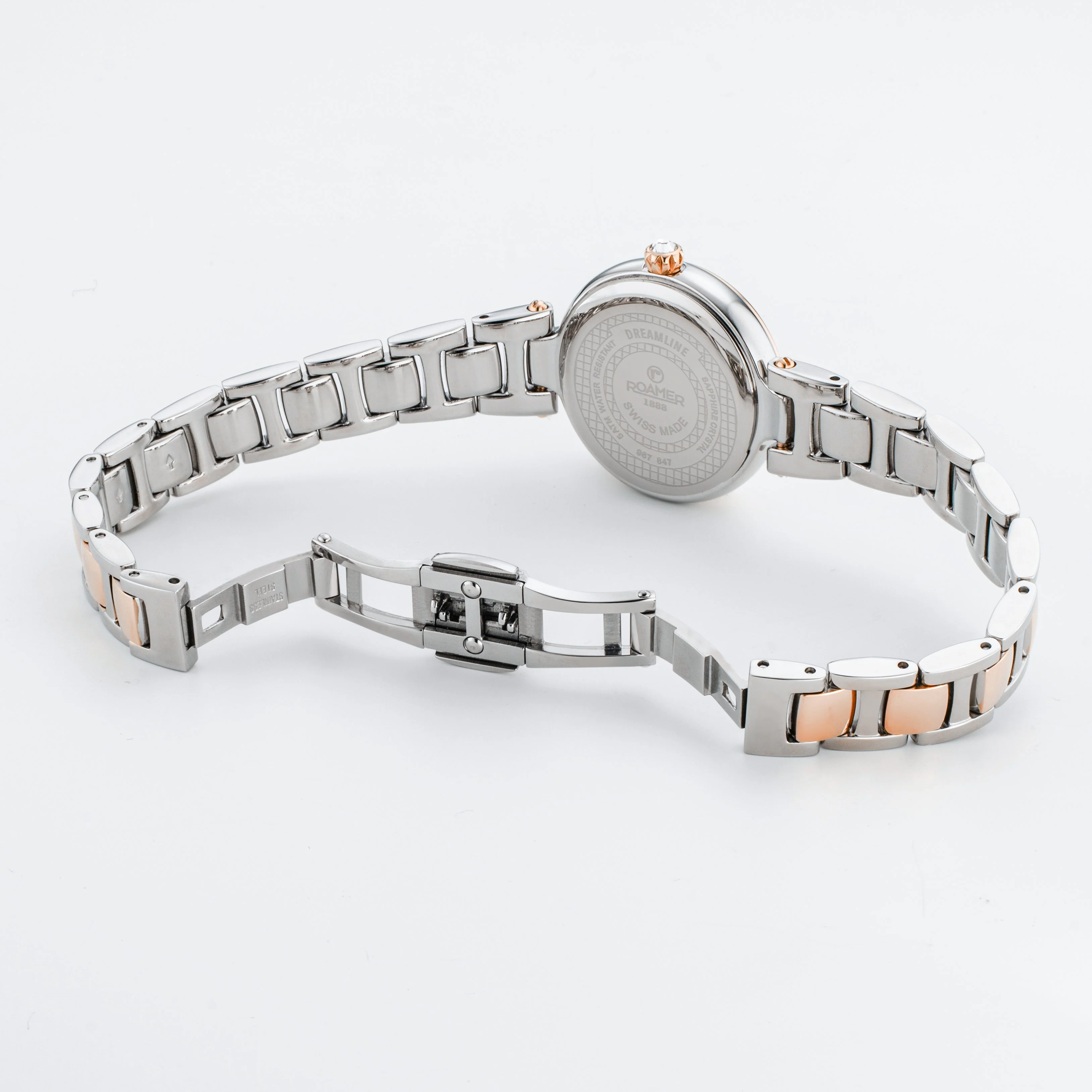 Dreamline Diamonds 28mm Quartz Three-Hand White Mop Dial RoseGold-Silver Tone Bracelet Sapphire glass Stainless Steel swiss watch - Image 4