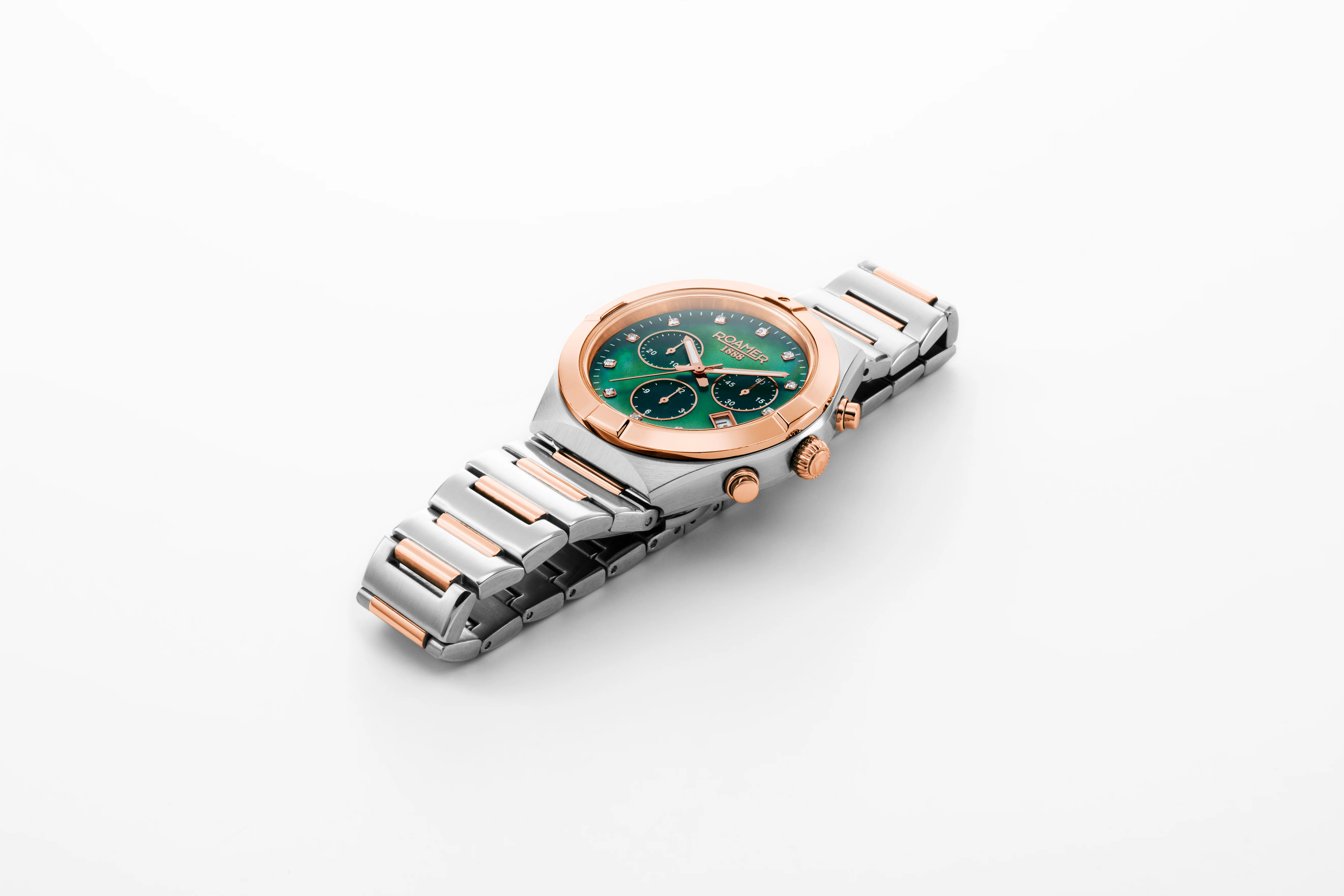 Eos Ladies Chrono 38mm Quartz Chronograph Date Green Mop Dial Two-Tone Bracelet Sapphire glass Stainless Steel swiss watch - Image 3