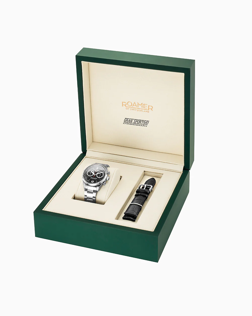 Gran Sportivo 41.5mm Quartz Chronograph Date Black Sunray Dial Silver Bracelet and Strap Set Sapphire antireflection glass Stainless Steel swiss watch - Image 3