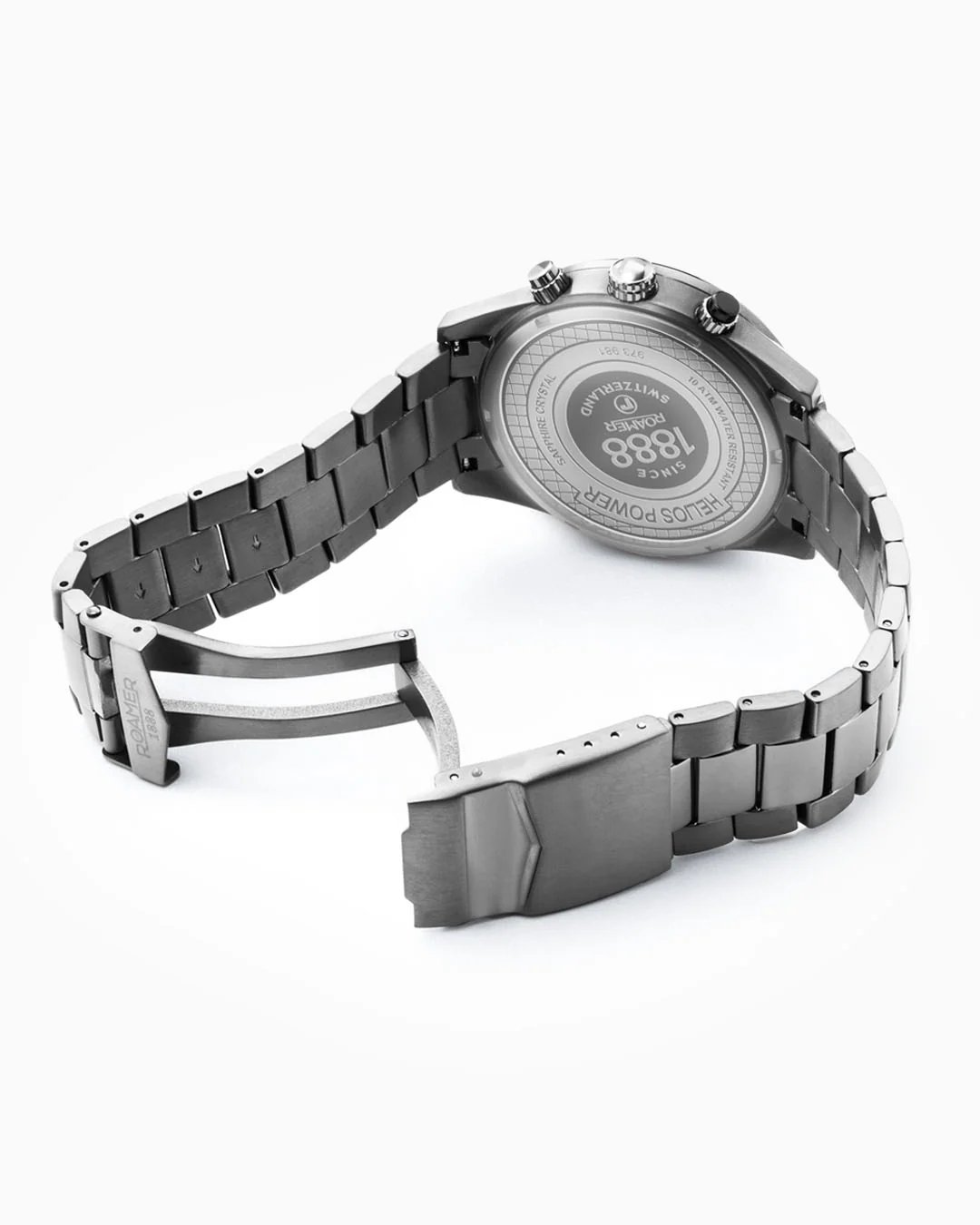 Helios Power 43.5mm Solar powered Chronograph Date Black Sunray Gun color Bracelet Sapphire glass Stainless Steel swiss watch - Image 3