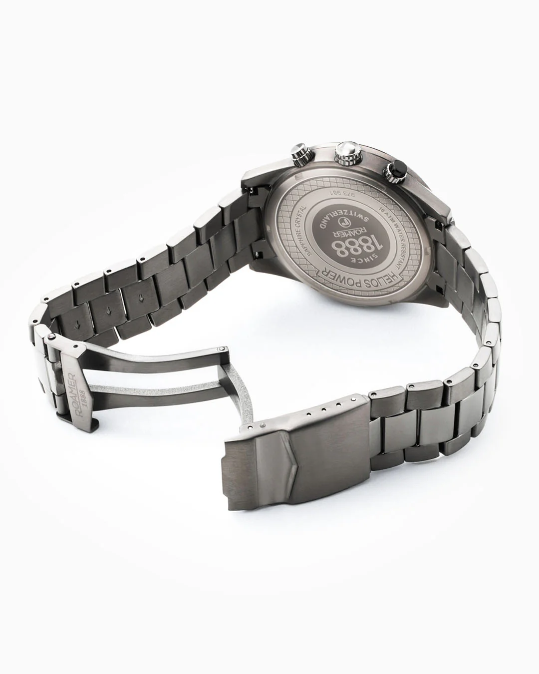 Helios Power 43.5mm Solar powered Chronograph Date Silver dial Gun color Bracelet Sapphire glass Stainless Steel swiss watch - Image 3