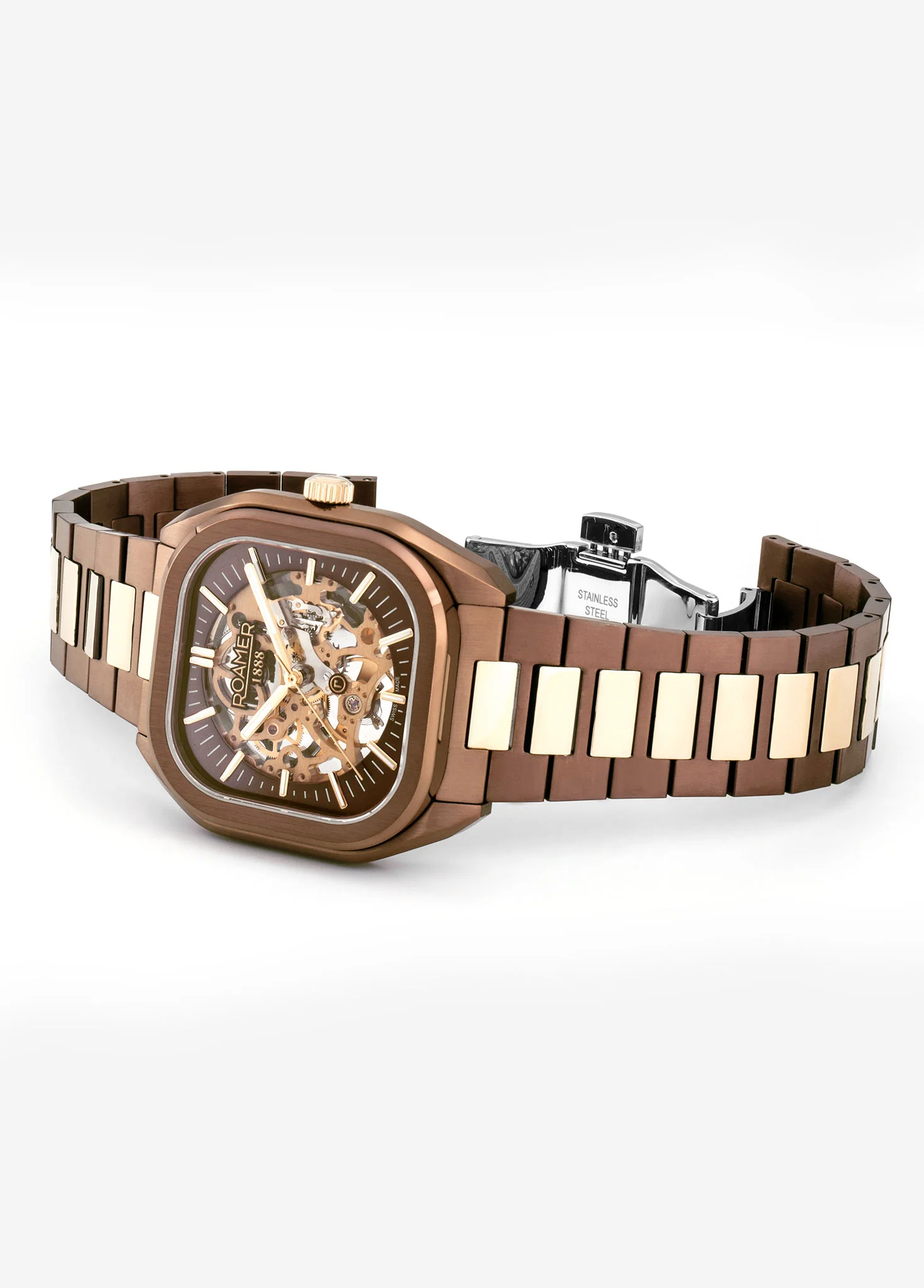 Mechano 42 mm Hand-Winding Three-Hand Brown + Gold Bracelet Leather Strap Set Sapphire antireflection glass Stainless Steel swiss watch - Image 3
