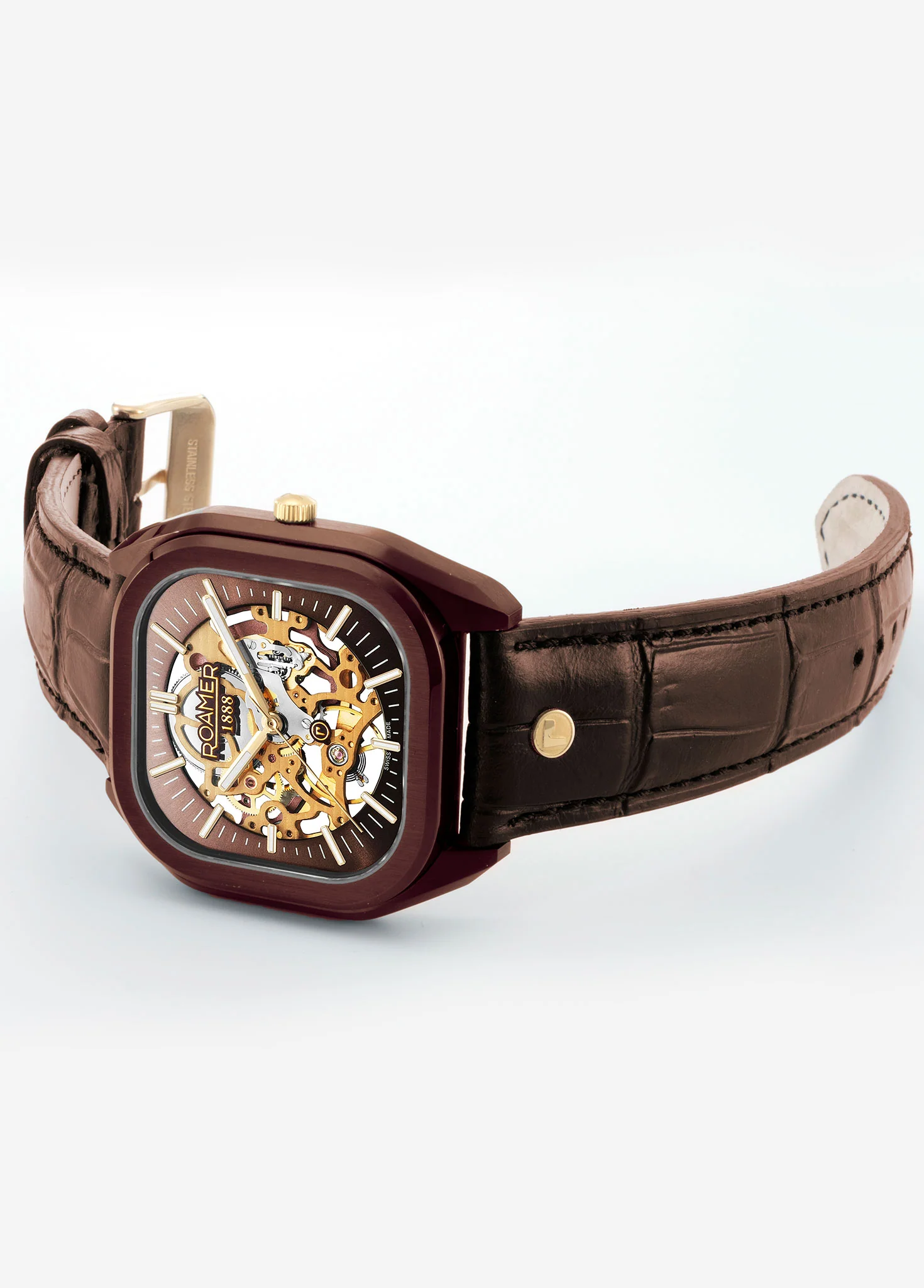 Mechano 42 mm Hand-Winding Three-Hand Brown + Gold Bracelet Leather Strap Set Sapphire antireflection glass Stainless Steel swiss watch - Image 4