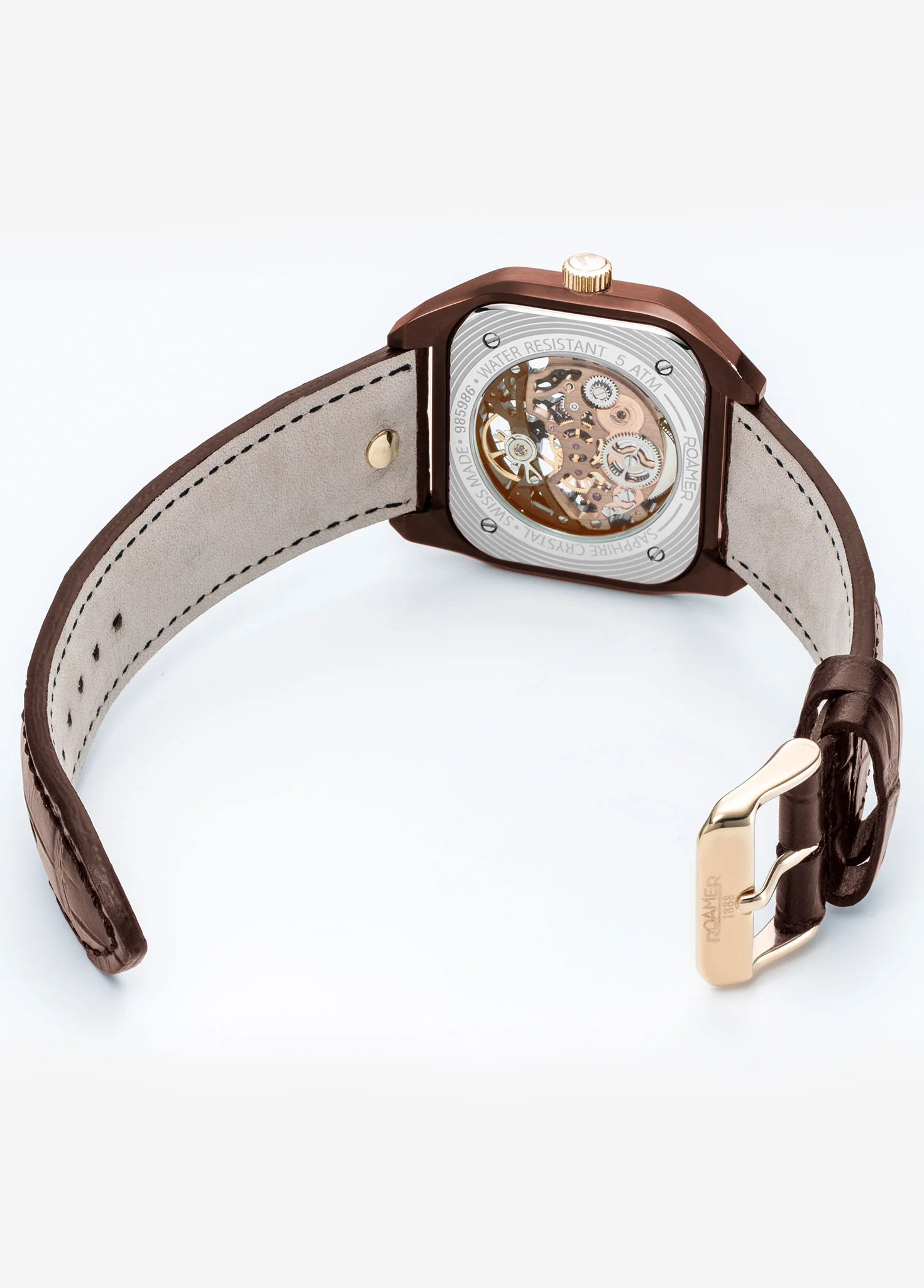 Mechano 42 mm Hand-Winding Three-Hand Brown + Gold Bracelet Leather Strap Set Sapphire antireflection glass Stainless Steel swiss watch - Image 8