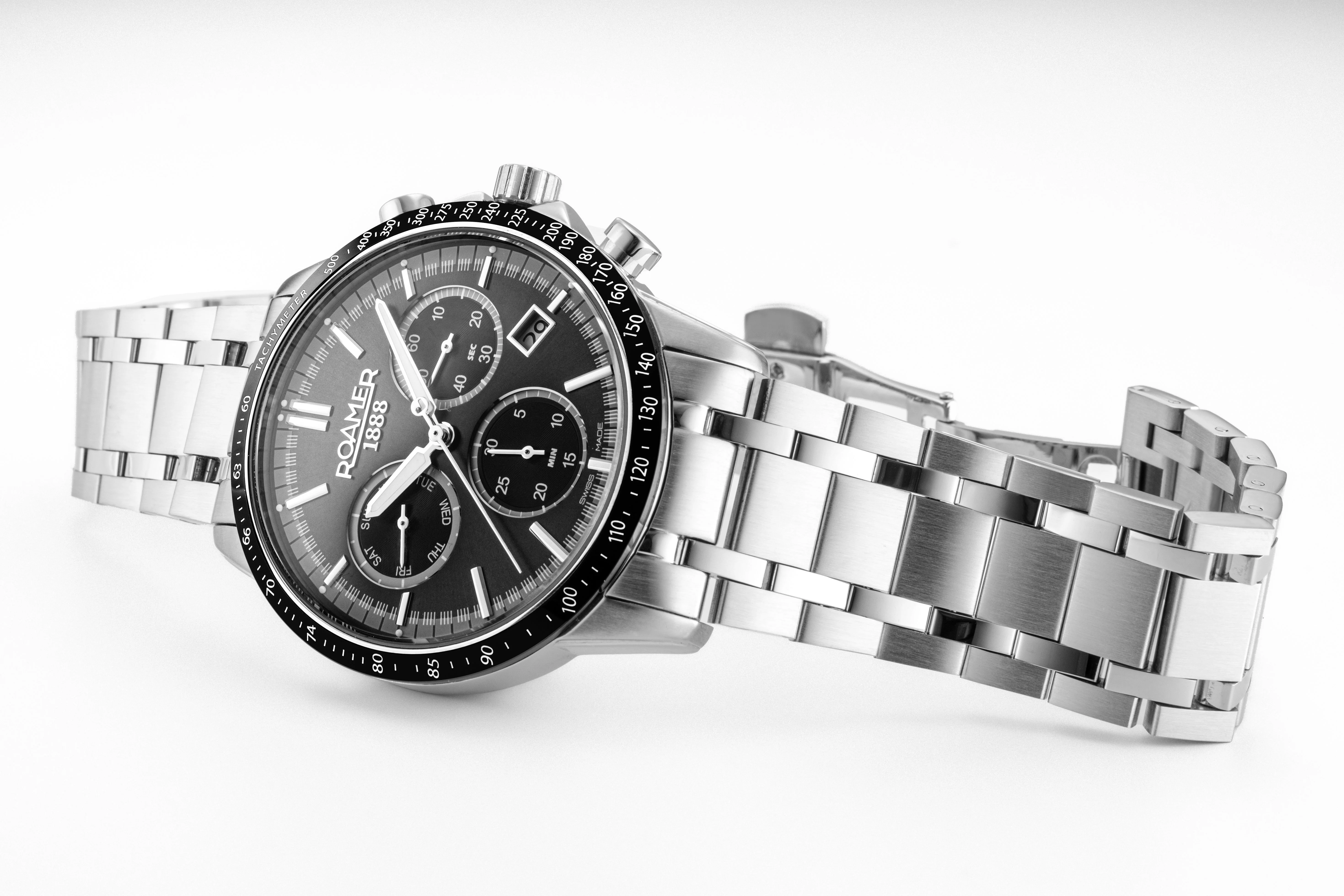 Mercury Chrono 43.5 mm Quartz Chronograph Date, small second Black Sunray Dial Silver Bracelet Sapphire glass Stainless Steel swiss watch - Image 3