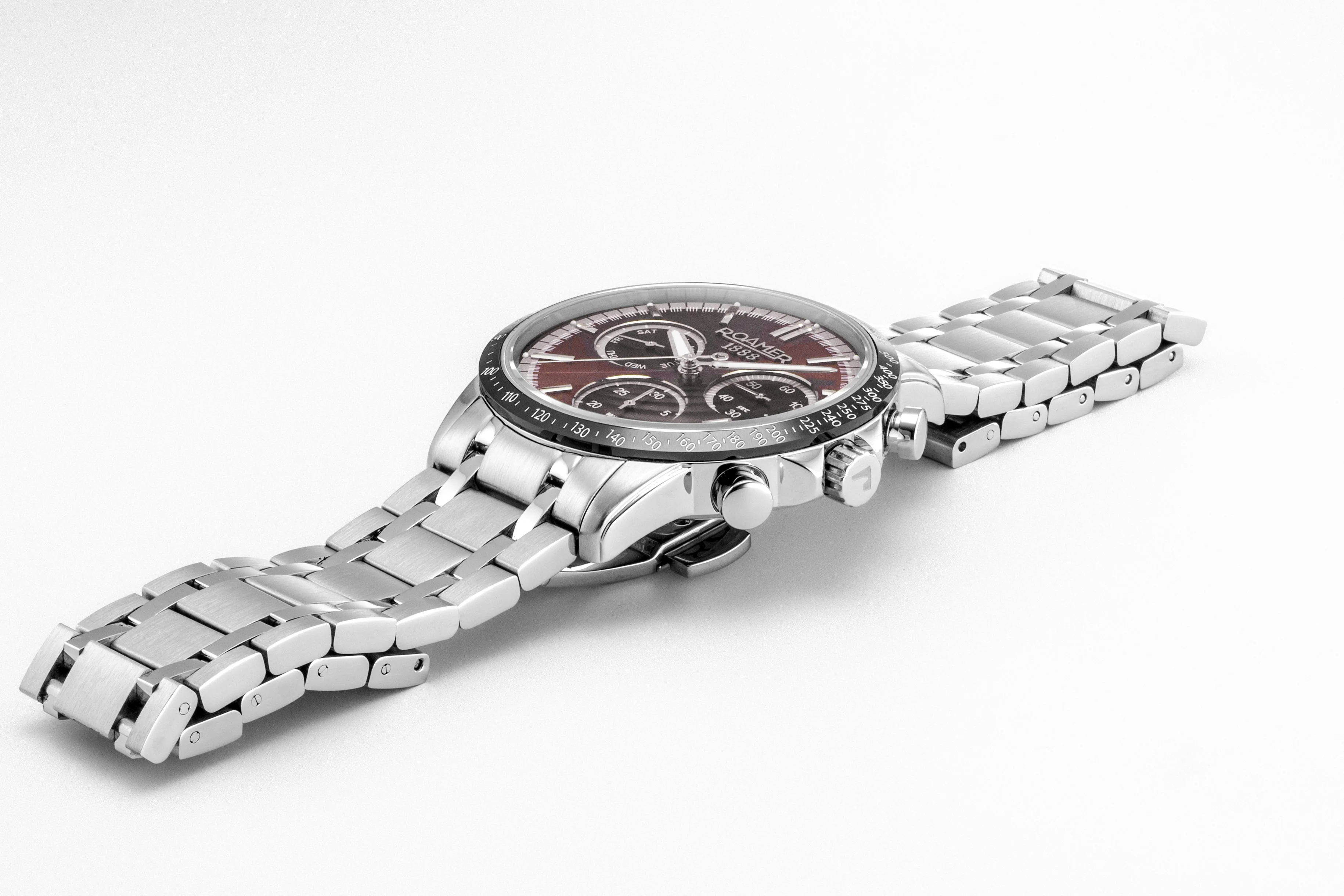 Mercury Chrono 43.5mm Quartz Chronograph Date, small second Red Sunray Dial Silver Bracelet Sapphire glass Stainless Steel swiss watch - Image 3