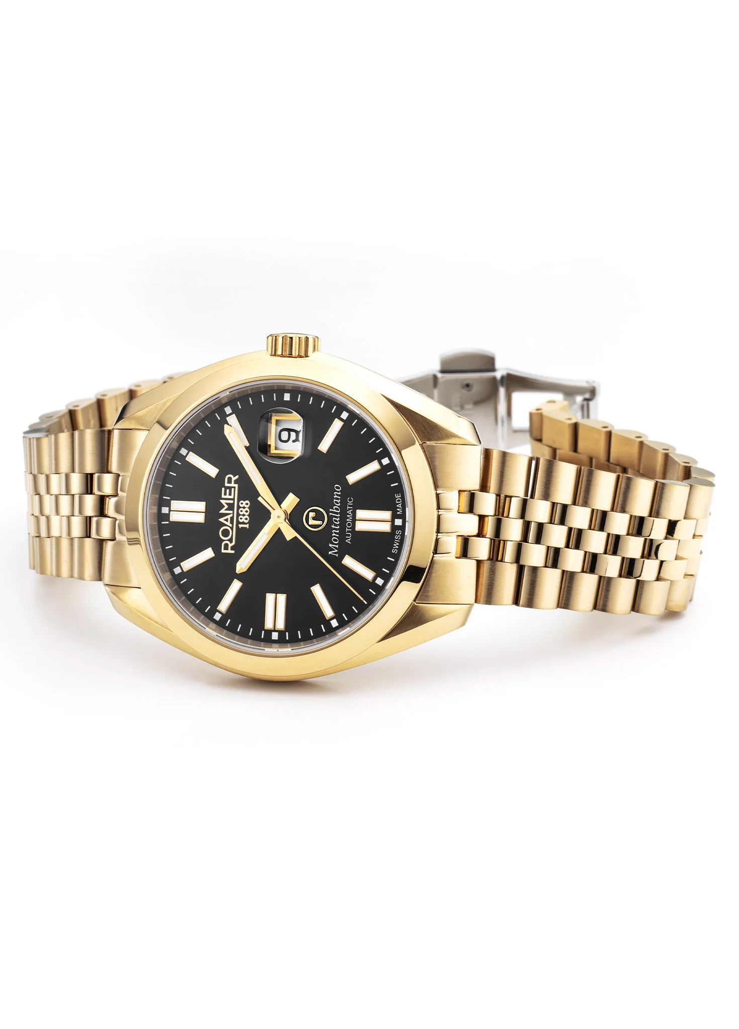 Montalbano Gents 41.5mm Automatic Three-Hand Date Black Sunray Dial Gold Bracelet Sapphire glass Stainless Steel swiss watch - Image 3