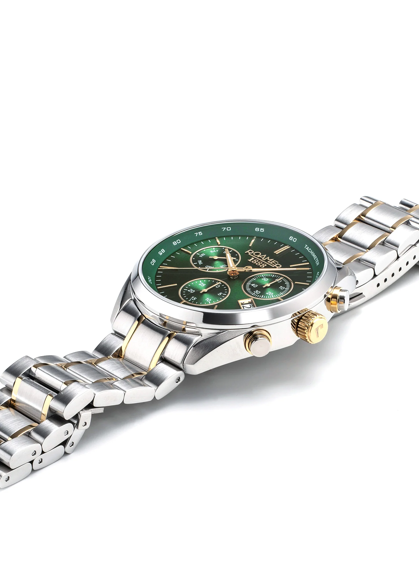 Pro Chrono 42mm Quartz Chronograph Date Green Sunray Dial Two-Tone Bracelet Sapphire glass Stainless Steel swiss watch - Image 3