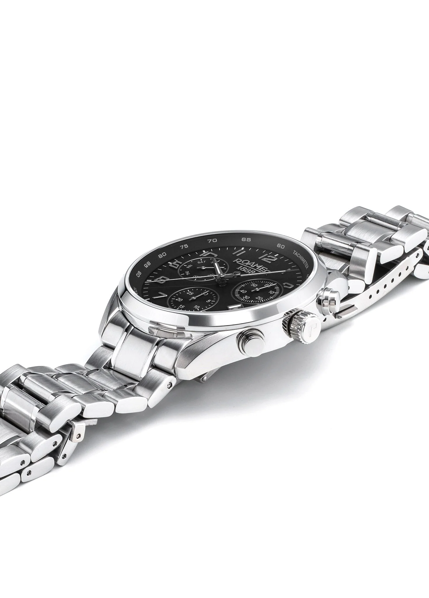 Pro Chrono 42mm Quartz Chronograph Date Black Sunray Dial Silver Bracelet Sapphire glass Stainless Steel swiss watch - Image 3