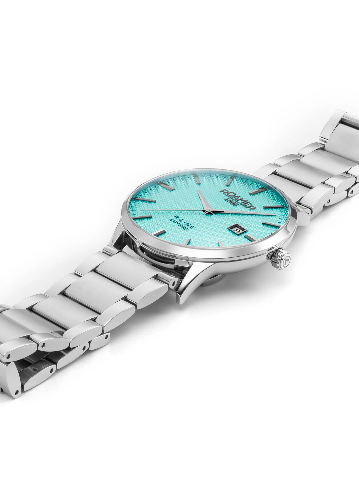 R Line Classic 43mm Quartz Three-Hand Date Sky Blue Dial Silver Bracelet Sapphire glass Stainless Steel swiss watch - Image 3
