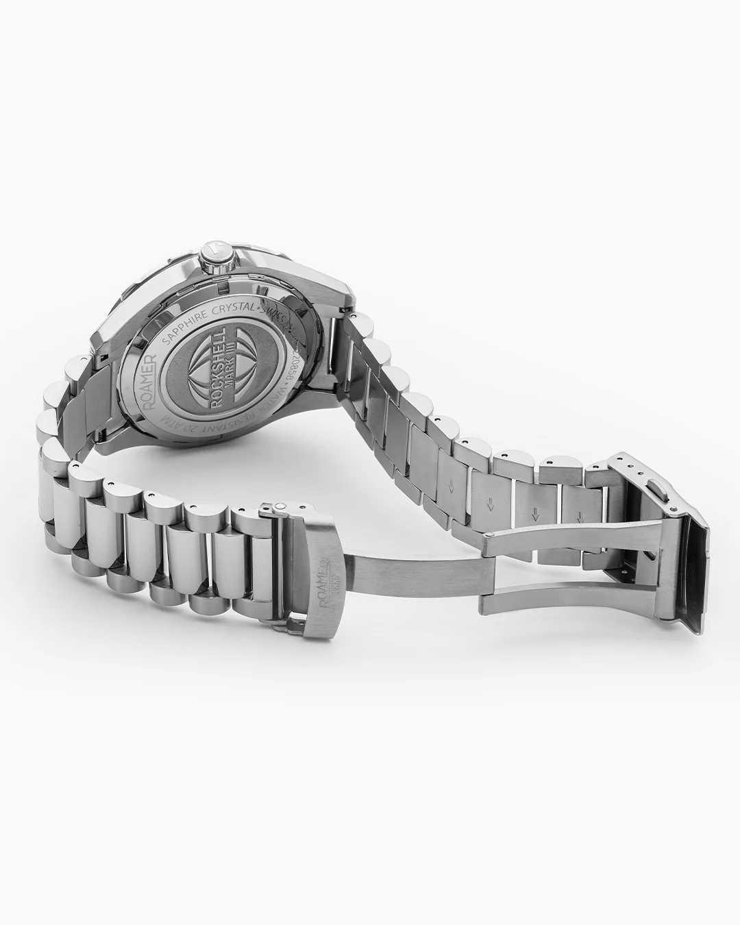 Rockshell Mark III Scuba 44 mm Quartz Three-Hand Date Black Dial Turning Bezel Silver Bracelet Sapphire glass Stainless Steel swiss watch - Image 4
