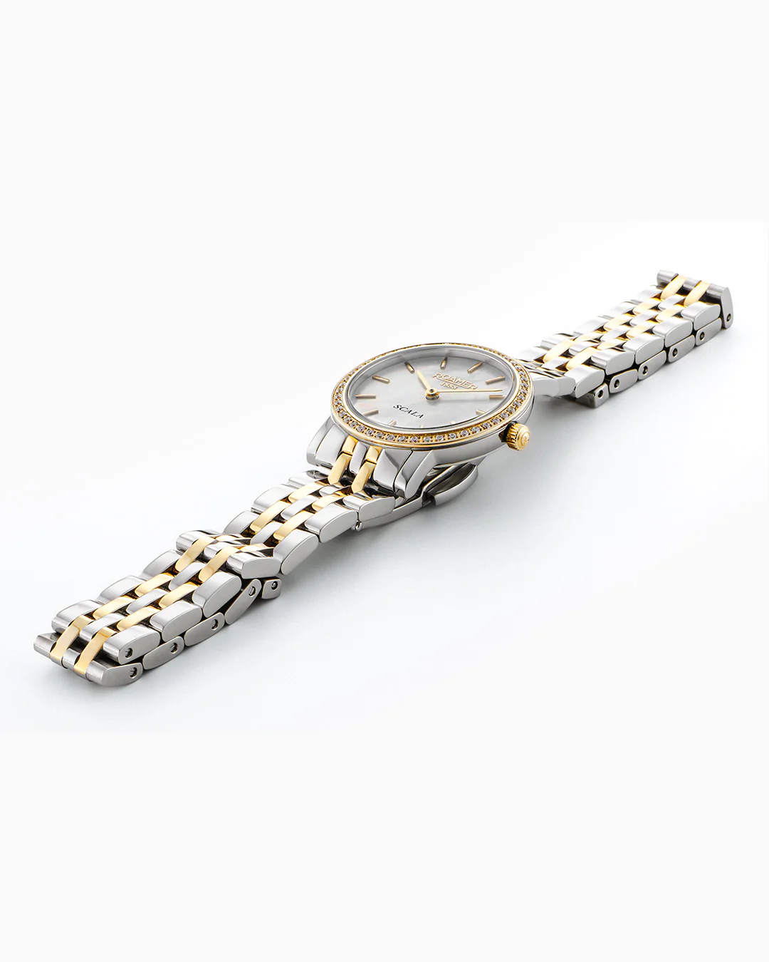 Scala 28 mm Quartz Two-Hand White Mop Dial Silver-Gold Tone Bracelet Sapphire glass Stainless Steel swiss watch - Image 3