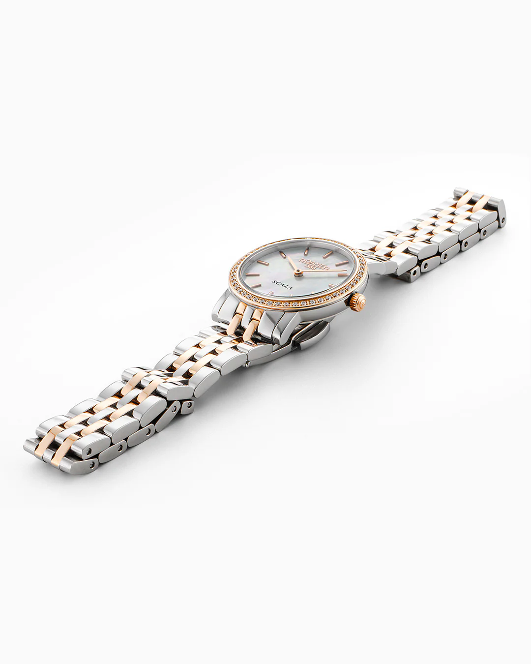 Scala 28 mm Quartz Two-Hand White Mop Dial Rose Gold-Silver Tone Bracelet Sapphire glass Stainless Steel swiss watch - Image 3
