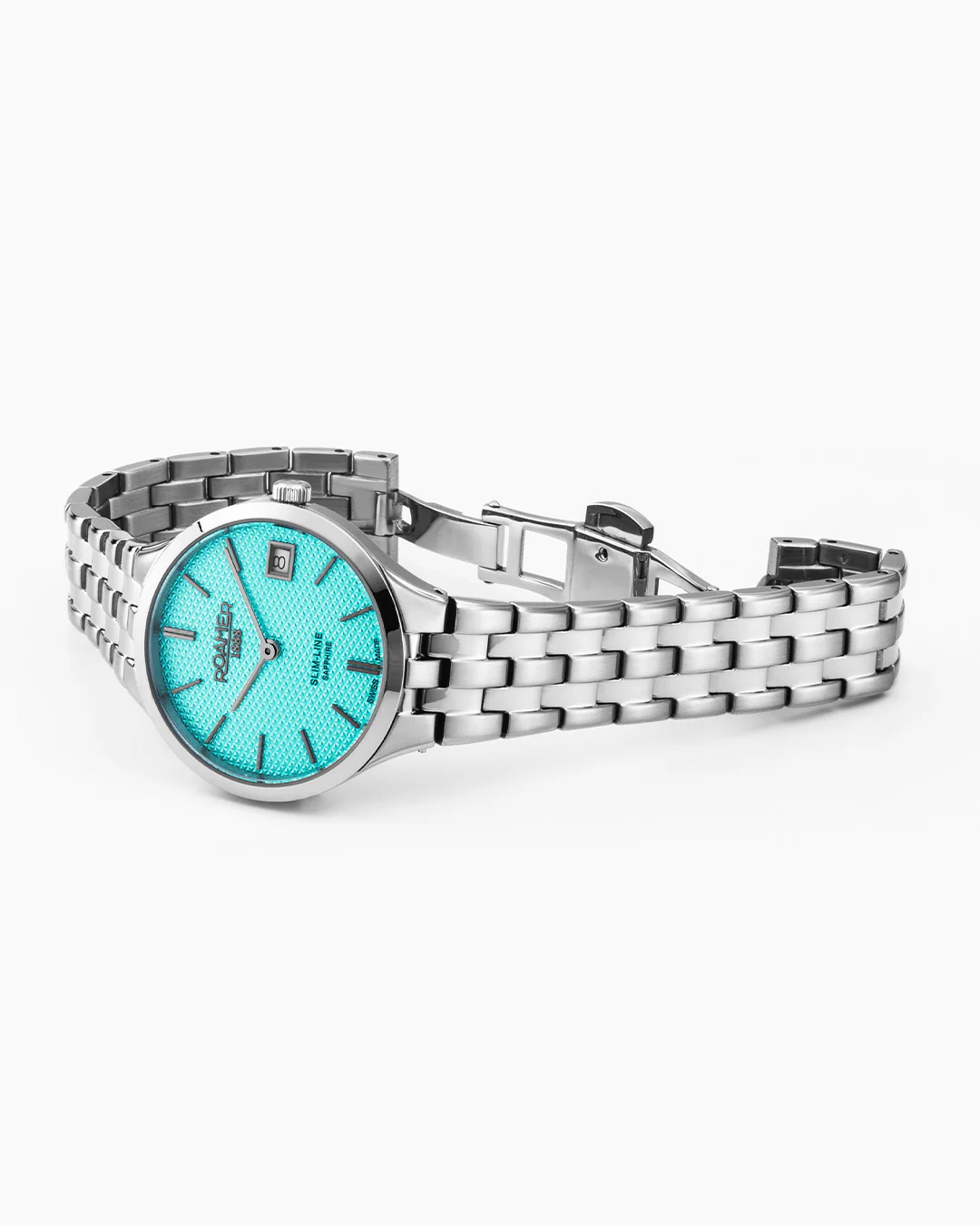 Slim Line Classic Ladies 30mm Quartz Two-Hand Date Sky Blue Dial Silver Bracelet Sapphire glass Stainless Steel swiss watch - Image 2