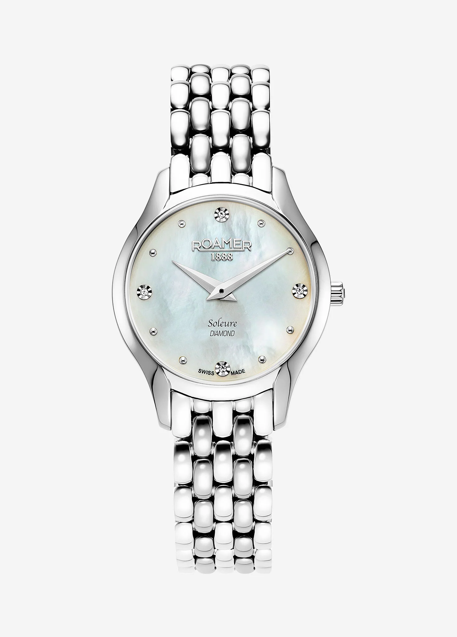Soleure 30mm Quartz Two-Hand White Mop Dial Silver Bracelet Sapphire glass Stainless Steel swiss watch