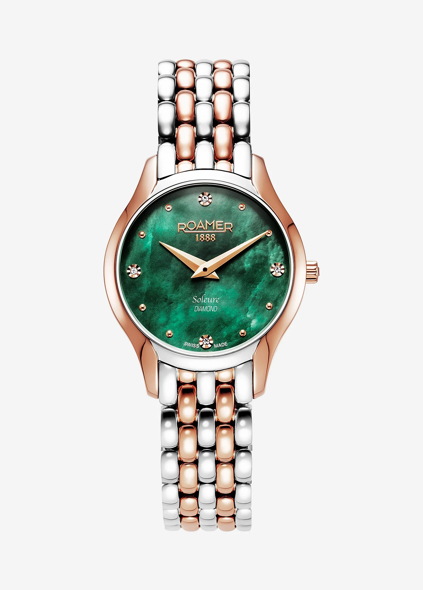 Soleure 30mm Quartz Two-Hand Green Mop Dial Rosegold-Silver Tone Bracelet Sapphire glass Stainless Steel swiss watch