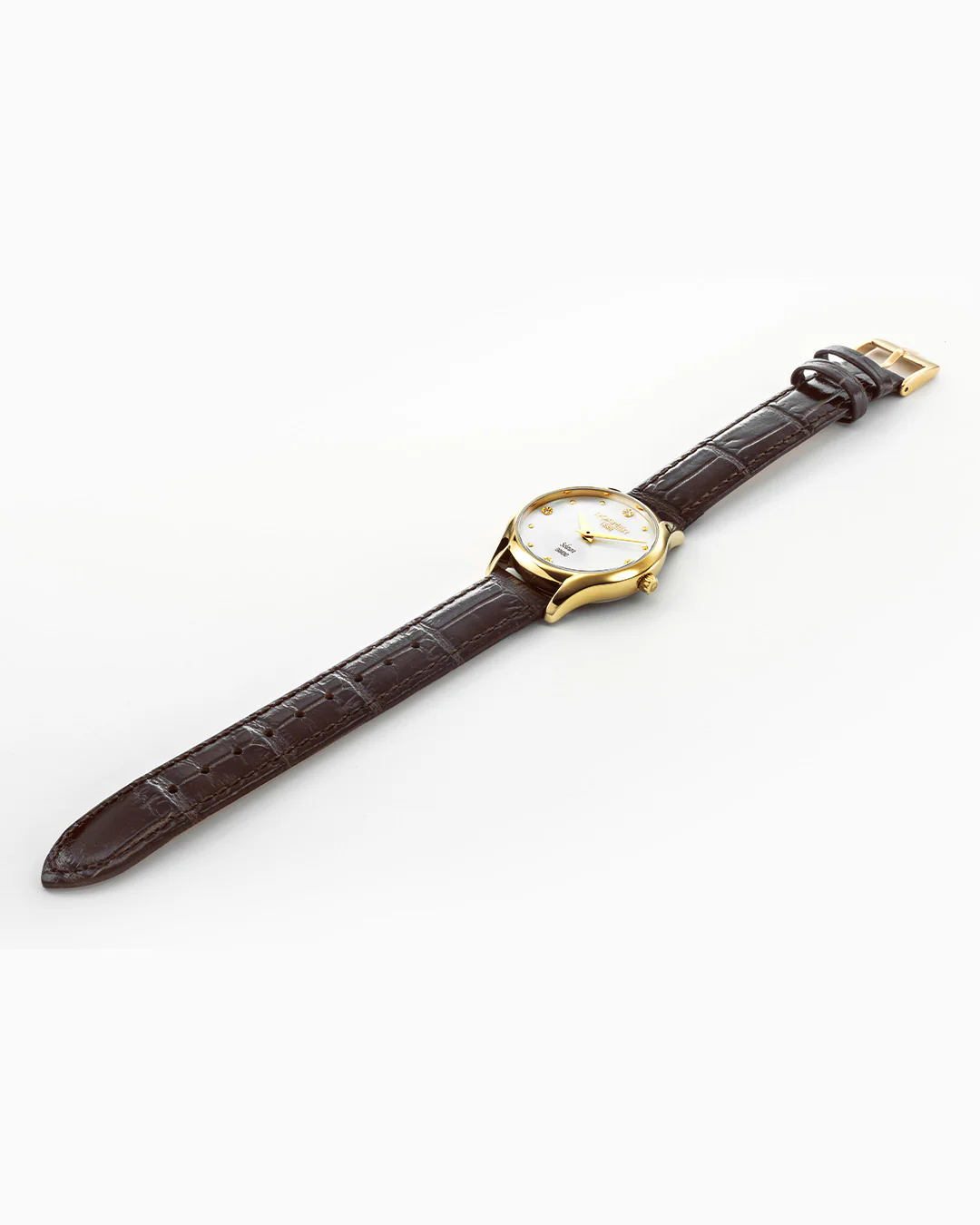Soleure 30mm Quartz Two-Hand White MOP Dial Gold Tone Case Brown Leather Strap Sapphire glass Stainless Steel swiss watch - Image 3