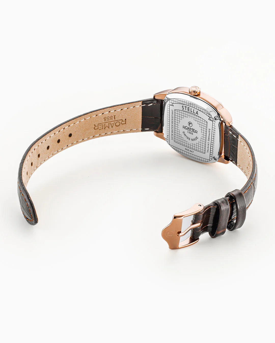 Stella 32.5mm Quartz Three-Hand White Mop Dial RoseGold-Tone Case Brown Leather Bracelet Sapphire antireflection glass  Stainless Steel swiss watch - Image 4