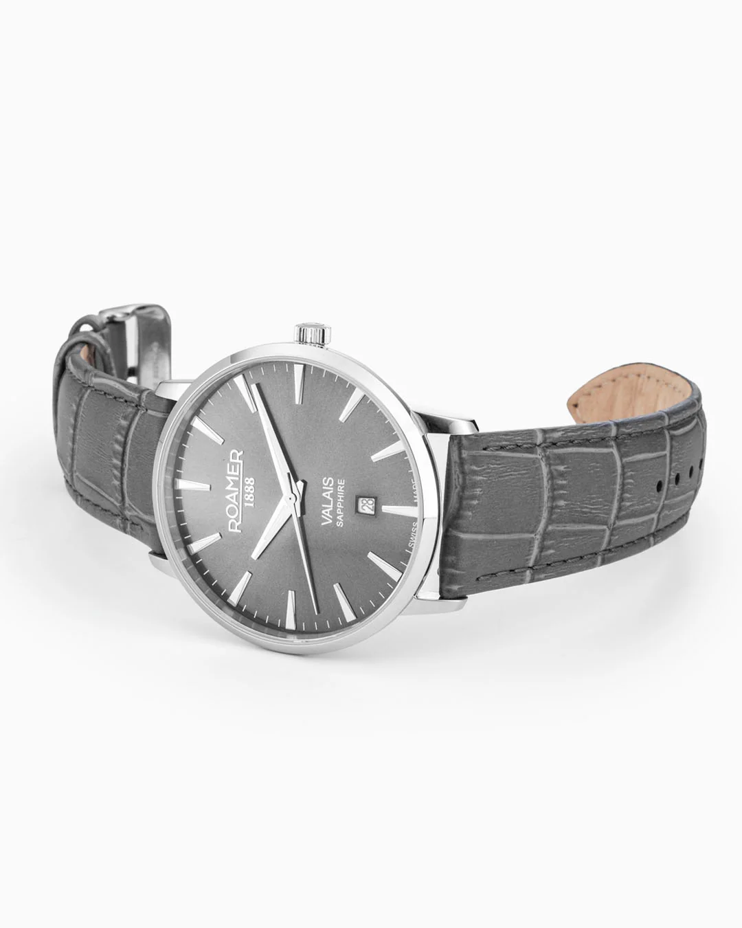 Valais Gents Interchangeable Box Set 42mm Quartz Three-Hand Date Grey Dial Black Leather Strap and Stainless Steel Milanaise Bracelet Sapphire glass Stainless Steel swiss watch - Image 3