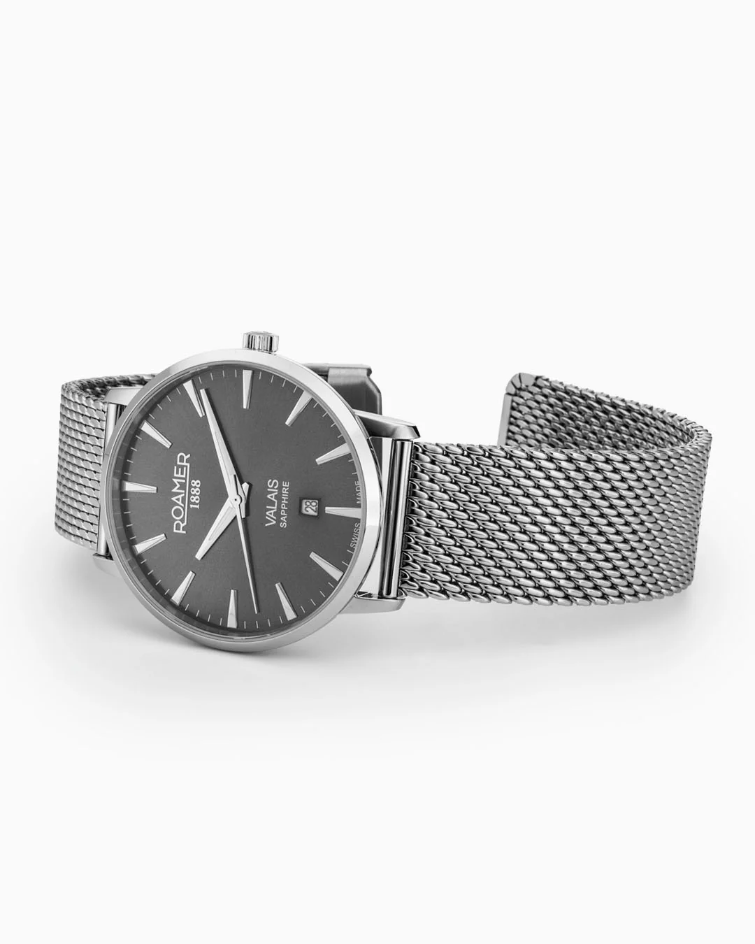 Valais Gents Interchangeable Box Set 42mm Quartz Three-Hand Date Grey Dial Black Leather Strap and Stainless Steel Milanaise Bracelet Sapphire glass Stainless Steel swiss watch - Image 4