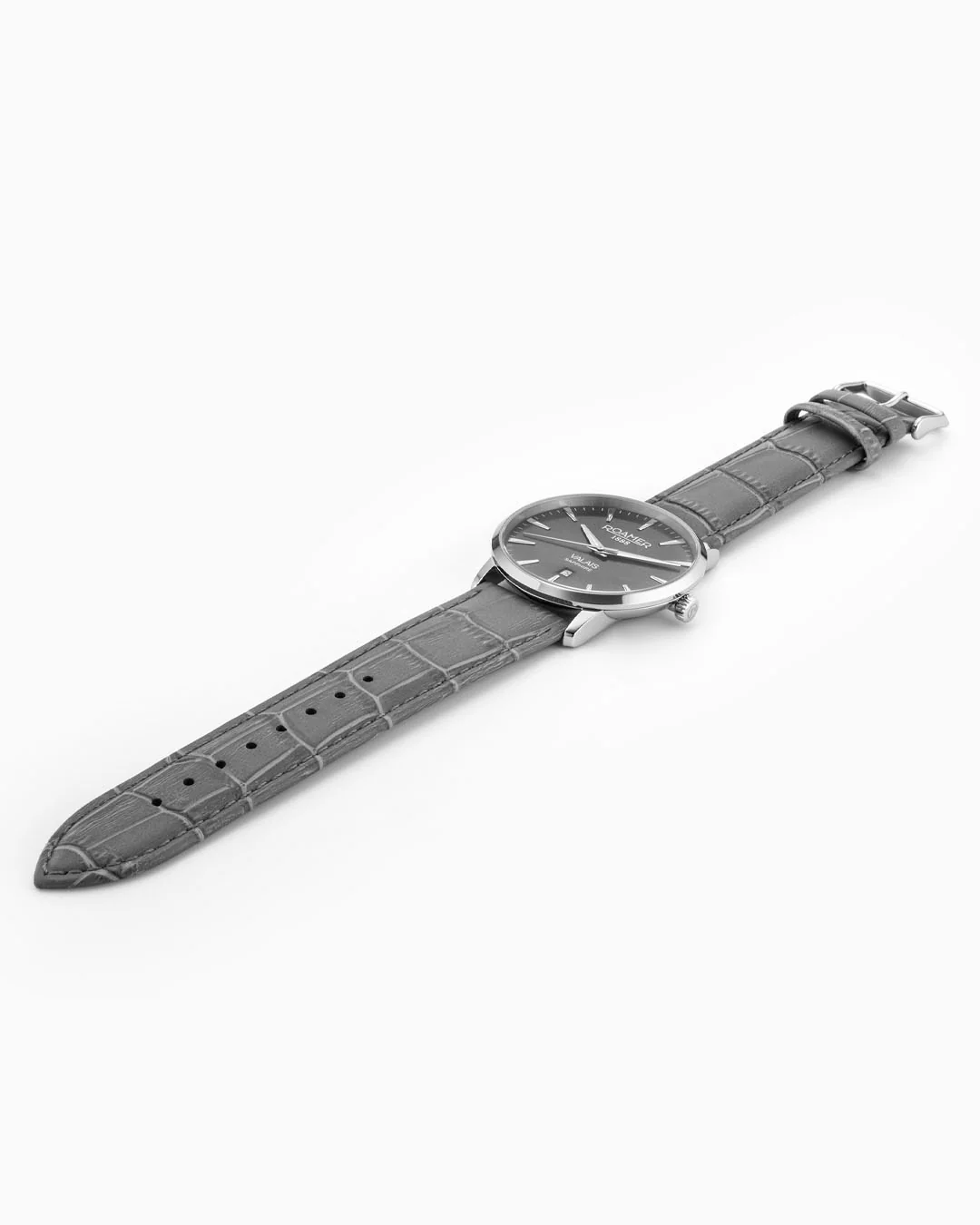 Valais Gents Interchangeable Box Set 42mm Quartz Three-Hand Date Grey Dial Black Leather Strap and Stainless Steel Milanaise Bracelet Sapphire glass Stainless Steel swiss watch - Image 5