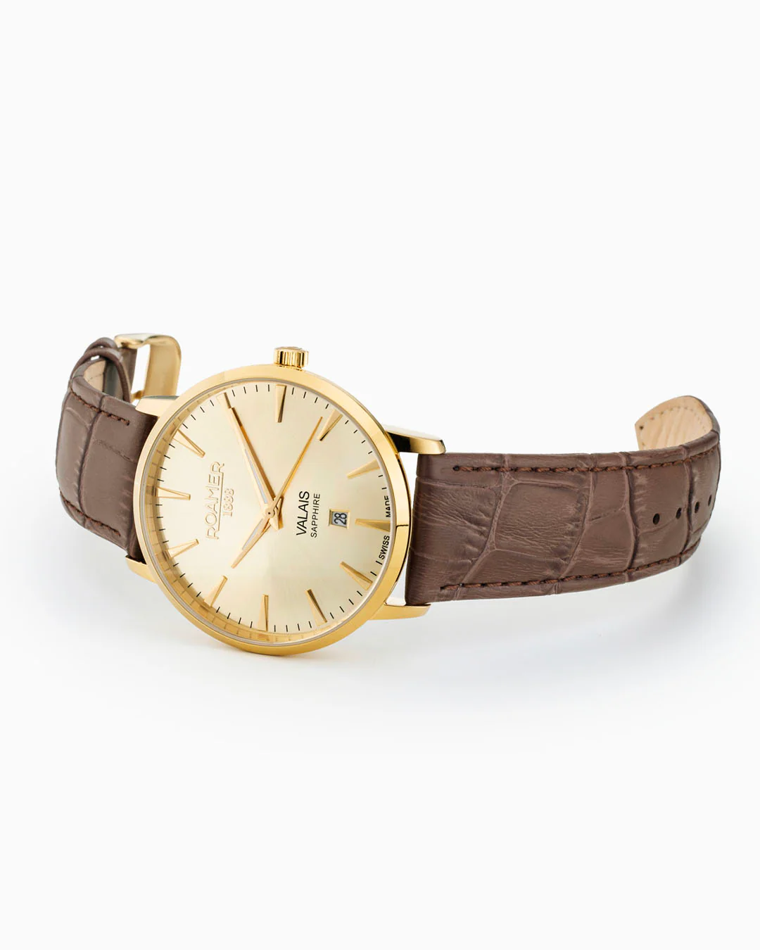 Valais Gents Interchangeable Box Set 42mm Quartz Three-Hand Date Champagne Dial  Brown Leather Strap and Milanaise Gold Bracelet Tone Sapphire glass Stainless Steel swiss watch - Image 3