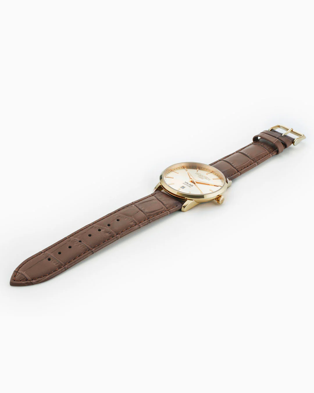 Valais Gents Interchangeable Box Set 42mm Quartz Three-Hand Date Champagne Dial  Brown Leather Strap and Milanaise Gold Bracelet Tone Sapphire glass Stainless Steel swiss watch - Image 5