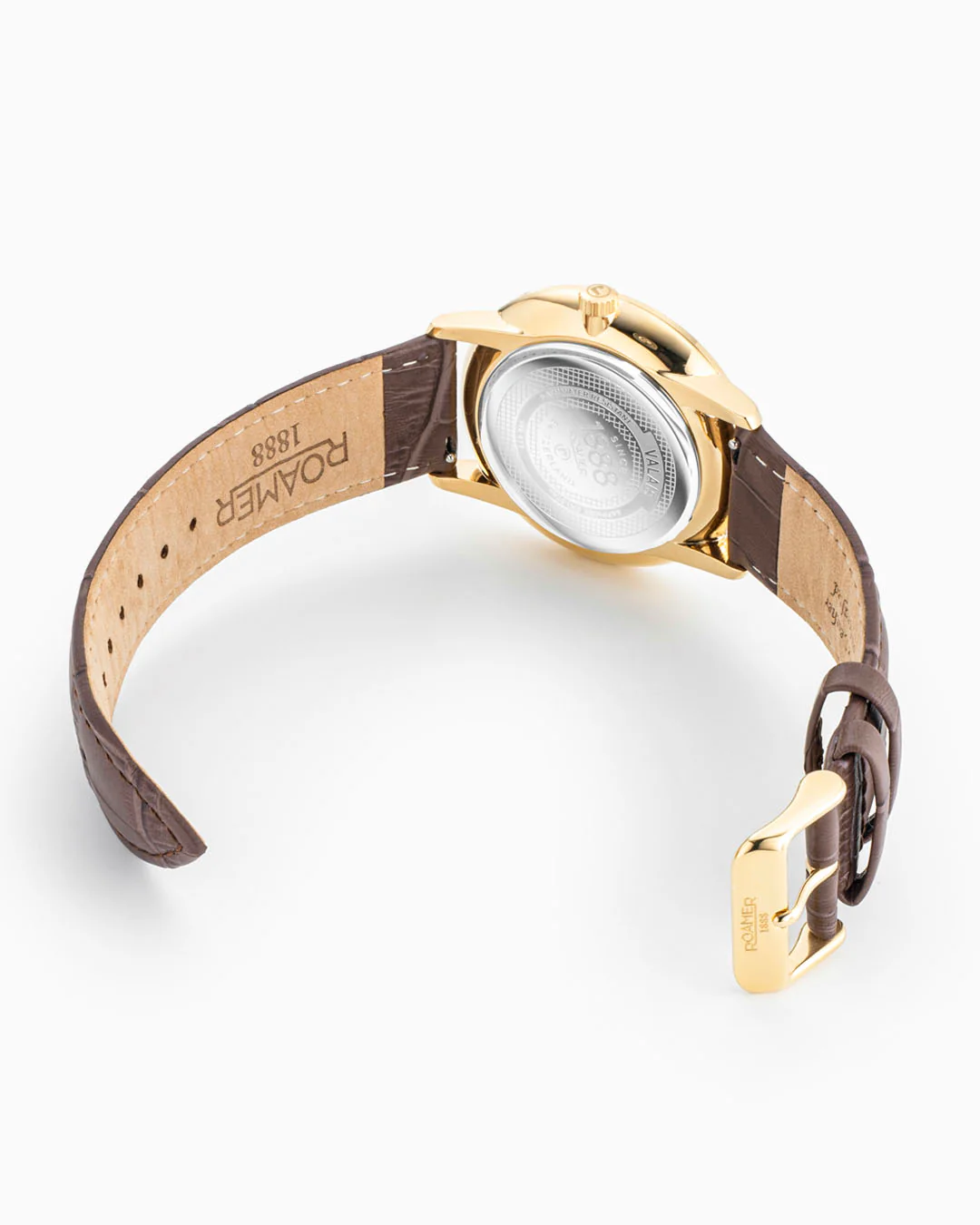 Valais Gents Interchangeable Box Set 42mm Quartz Three-Hand Date Champagne Dial  Brown Leather Strap and Milanaise Gold Bracelet Tone Sapphire glass Stainless Steel swiss watch - Image 7