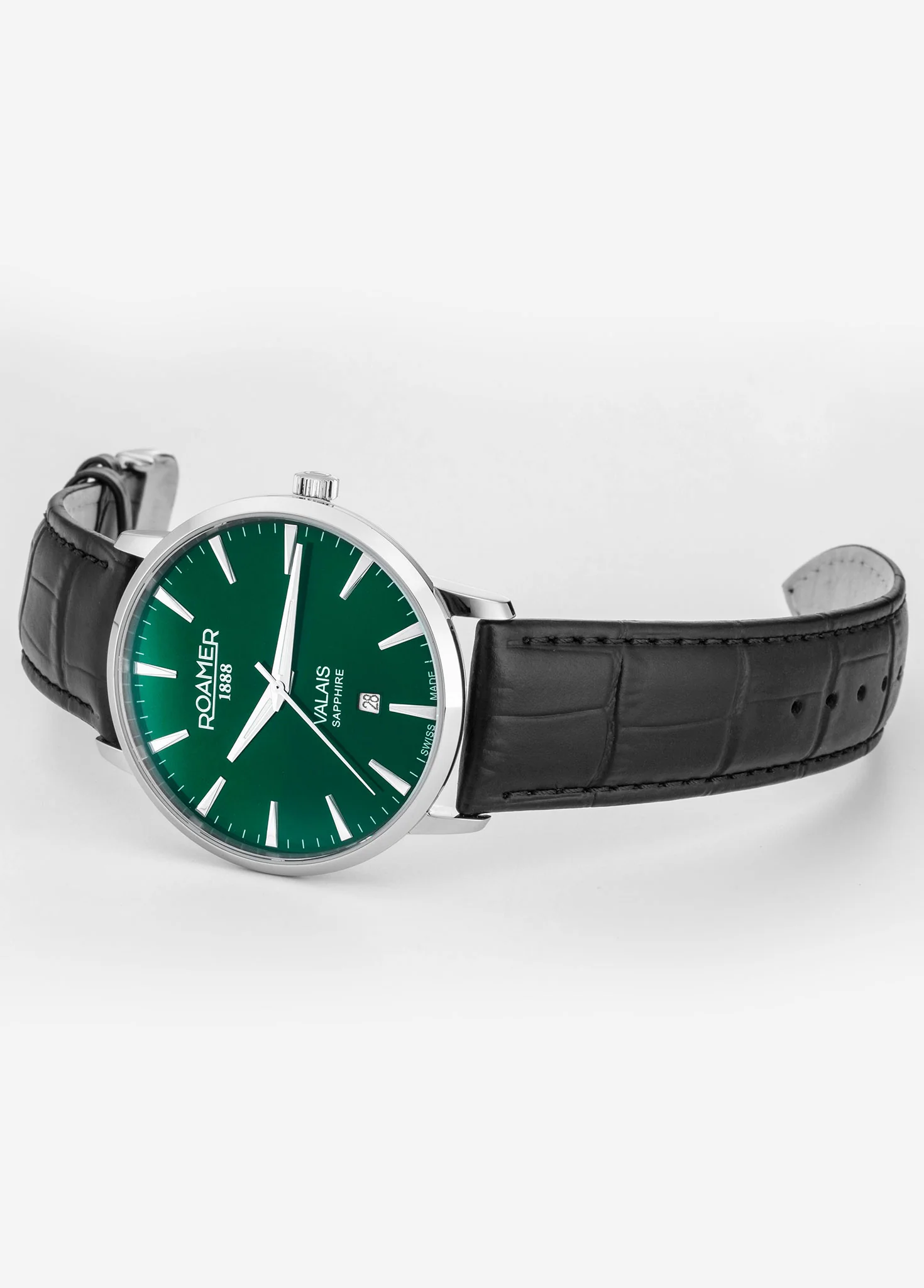 Valais Gents Interchangeable Box Set 42mm Quartz Three-Hand Date Green Dial Green Leather Strap and Stainless Steel milanaise Bracelet Sapphire glass Stainless Steel swiss watch - Image 3