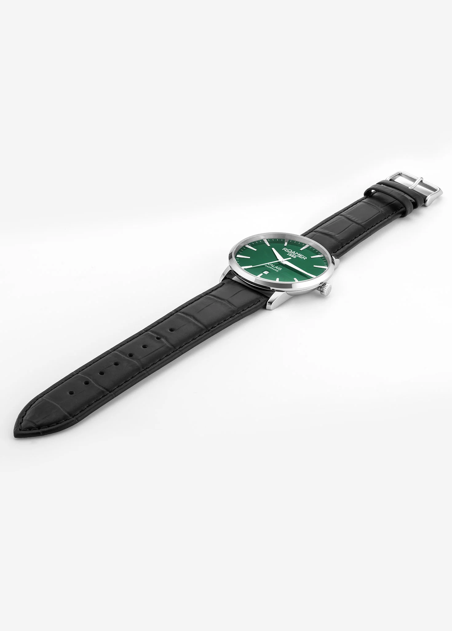 Valais Gents Interchangeable Box Set 42mm Quartz Three-Hand Date Green Dial Green Leather Strap and Stainless Steel milanaise Bracelet Sapphire glass Stainless Steel swiss watch - Image 5