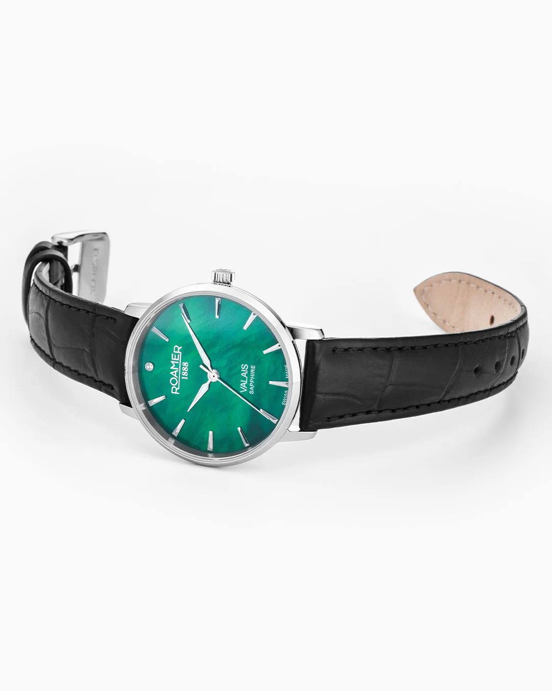 Valais Ladies Interchangeable Box Set 32mm Quartz Three-Hand Date Green Mop Dial Black Leather Strap Sapphire glass Stainless Steel swiss watch - Image 3
