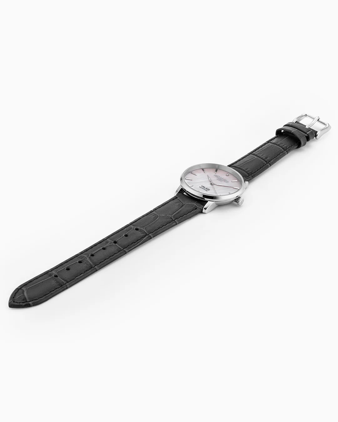 Valais Ladies Interchangeable Box Set 32mm Quartz Three-Hand Date White MOP Dial Black Leather Strap and Stainless Steel Milanaise Bracelet Sapphire glass Stainless Steel swiss watch - Image 5