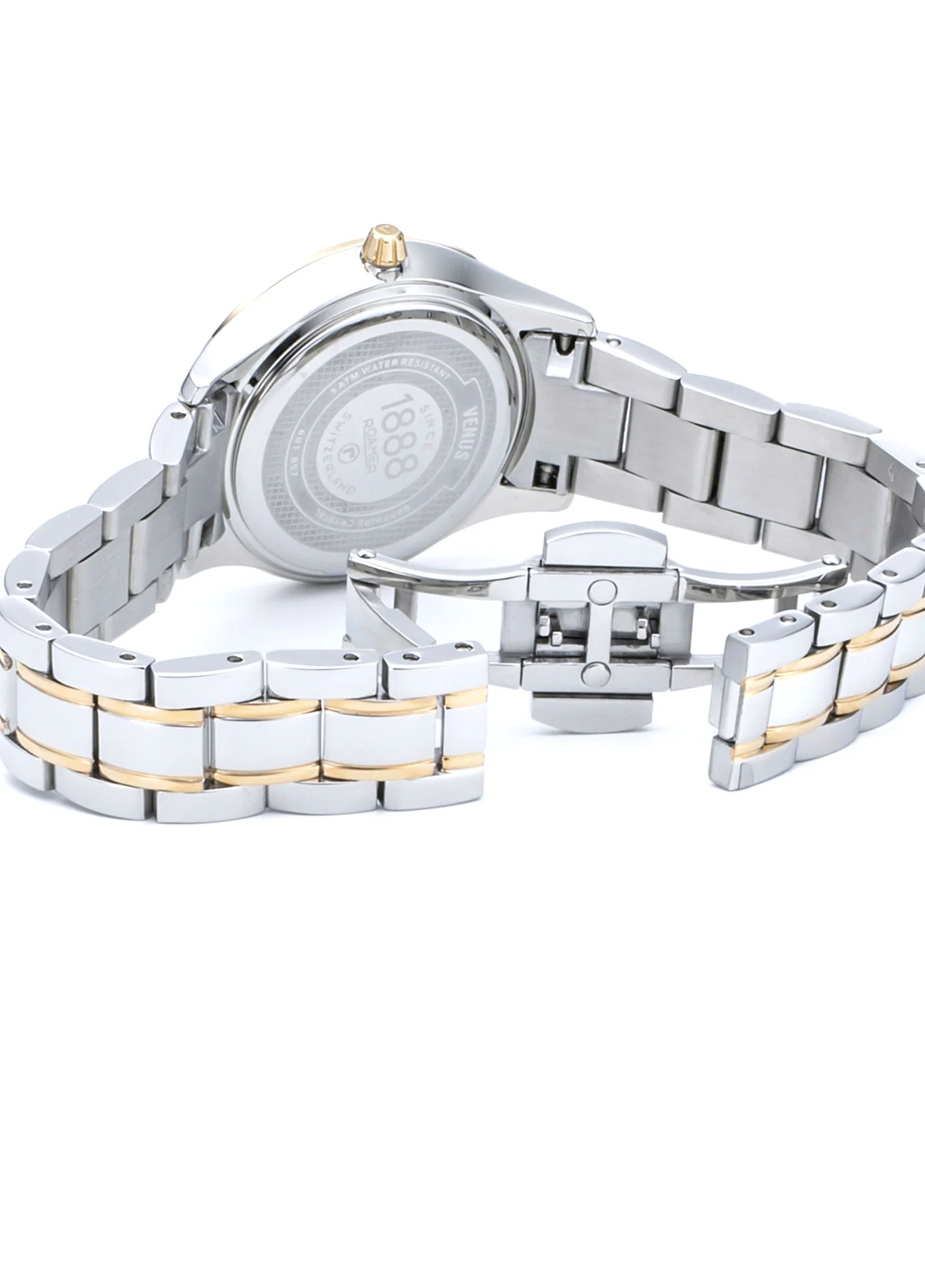 Venus Diamond 30mm Quartz Two-Hand White Mop W/Gp Indexes, 1Pc 1.2Mm Dia Dial  Two-Tone Bracelet Sapphire glass Stainless Steel swiss watch - Image 3